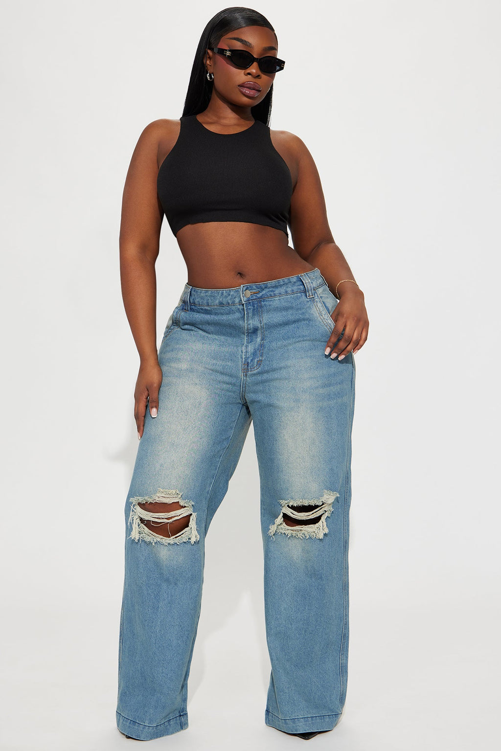 Drew Drop Waist Baggy Jeans - Medium Wash