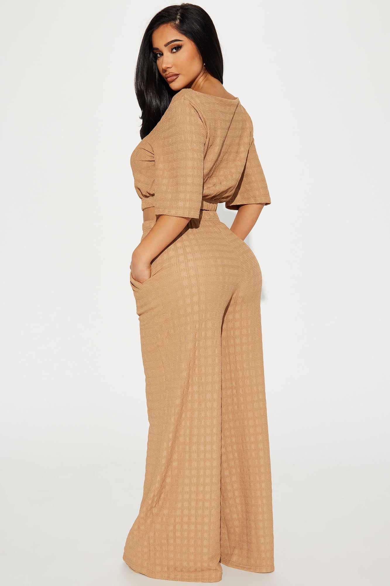 Day Plans Textured Pant Set - Taupe