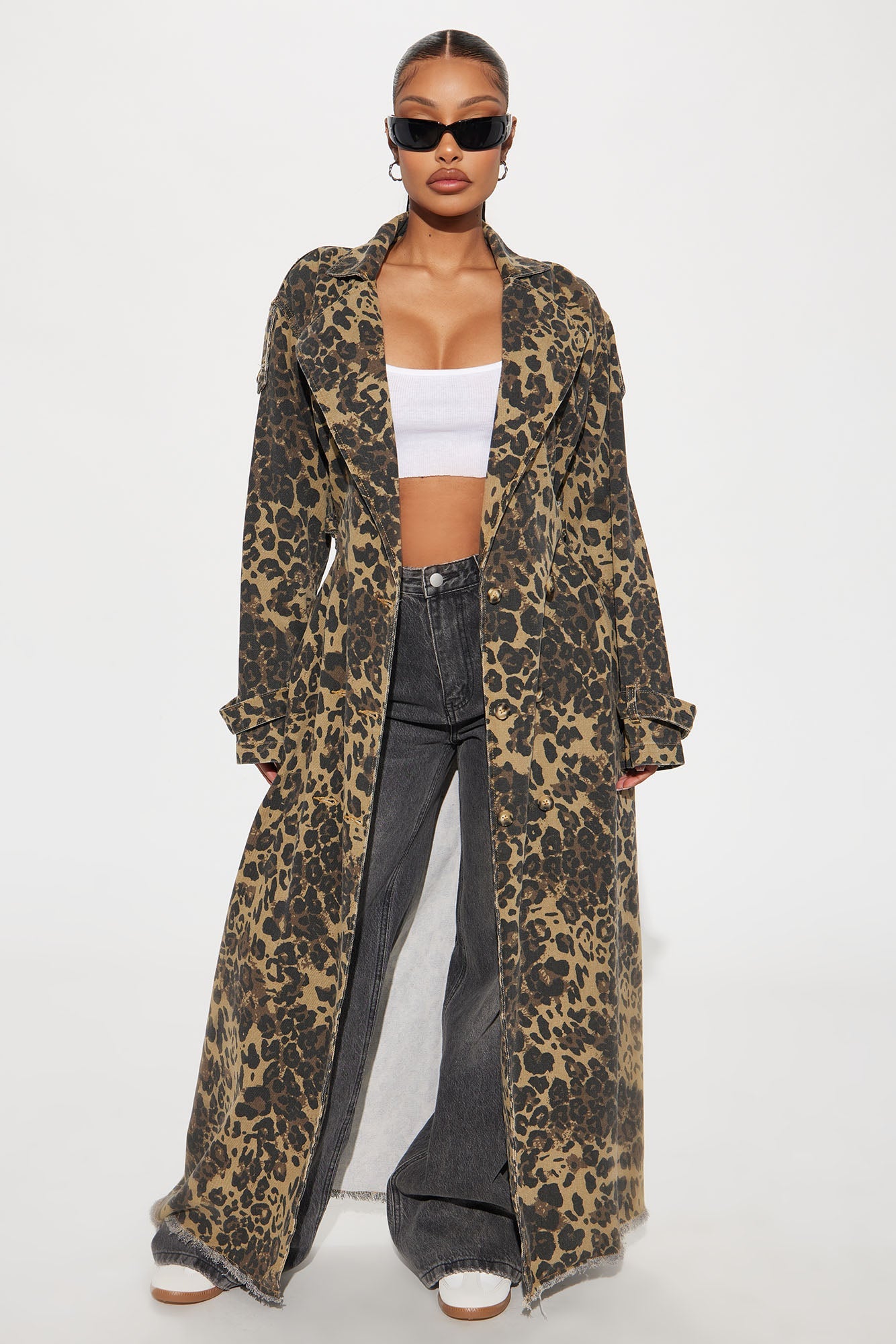 Destiny Leopard Denim Trench - Brown/combo