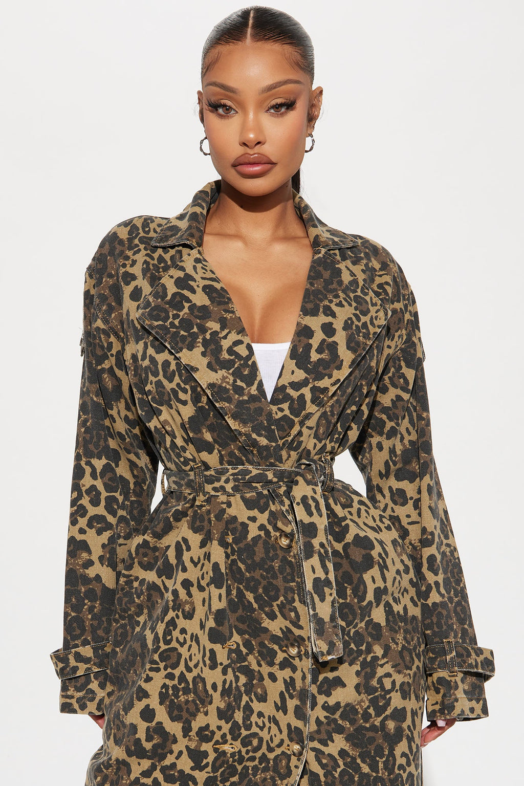 Destiny Leopard Denim Trench - Brown/combo