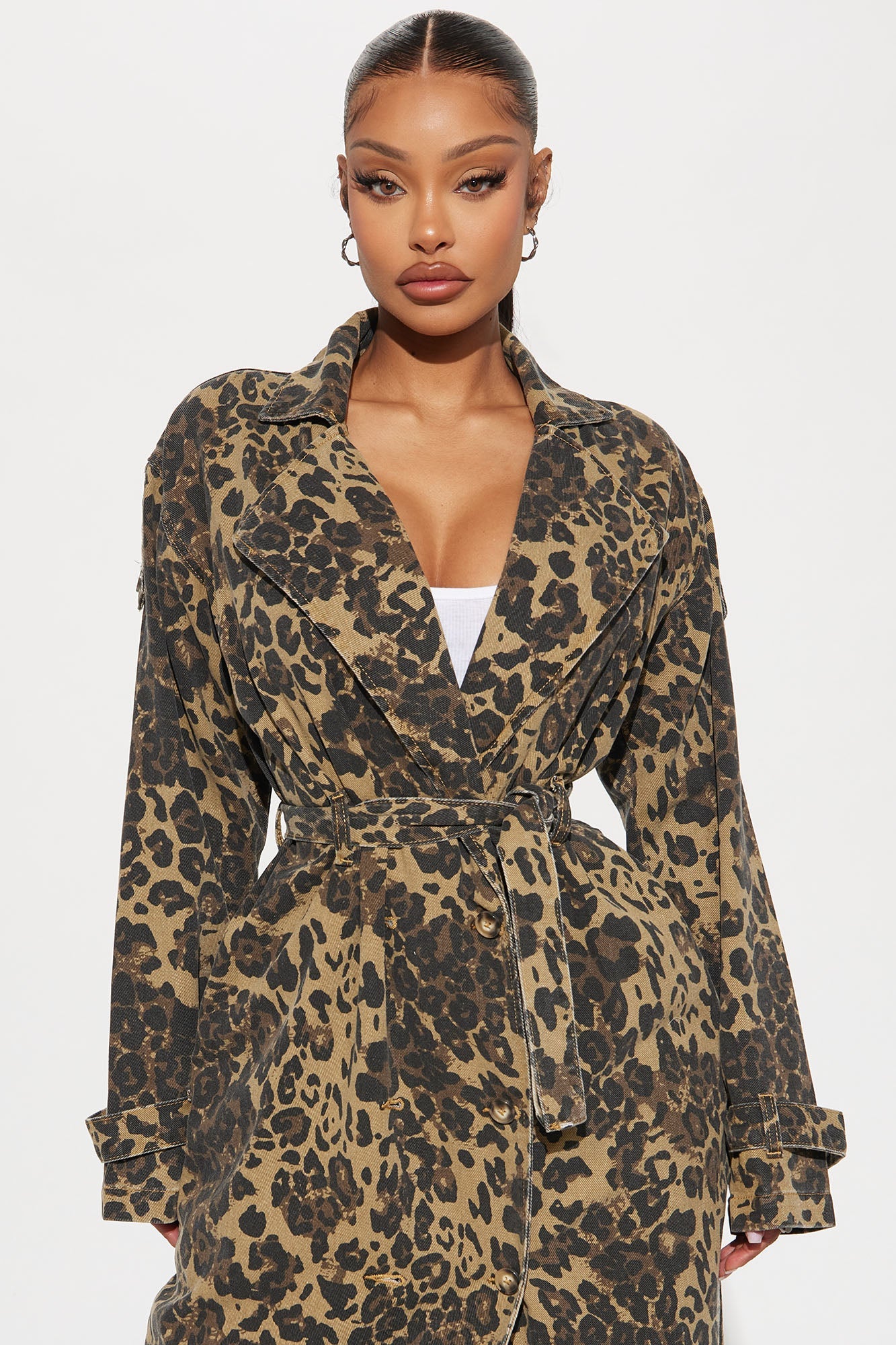 Destiny Leopard Denim Trench - Brown/combo