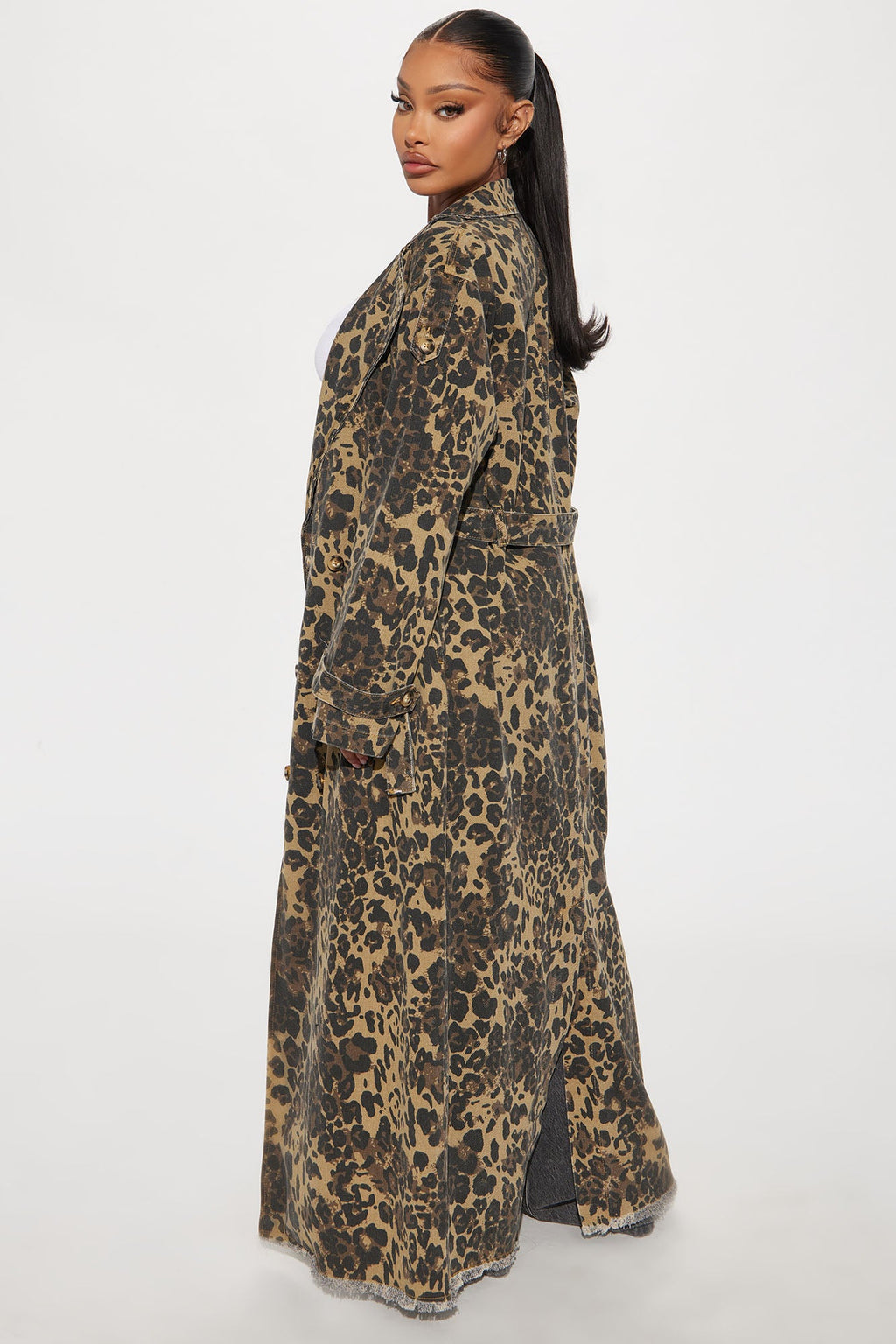 Destiny Leopard Denim Trench - Brown/combo