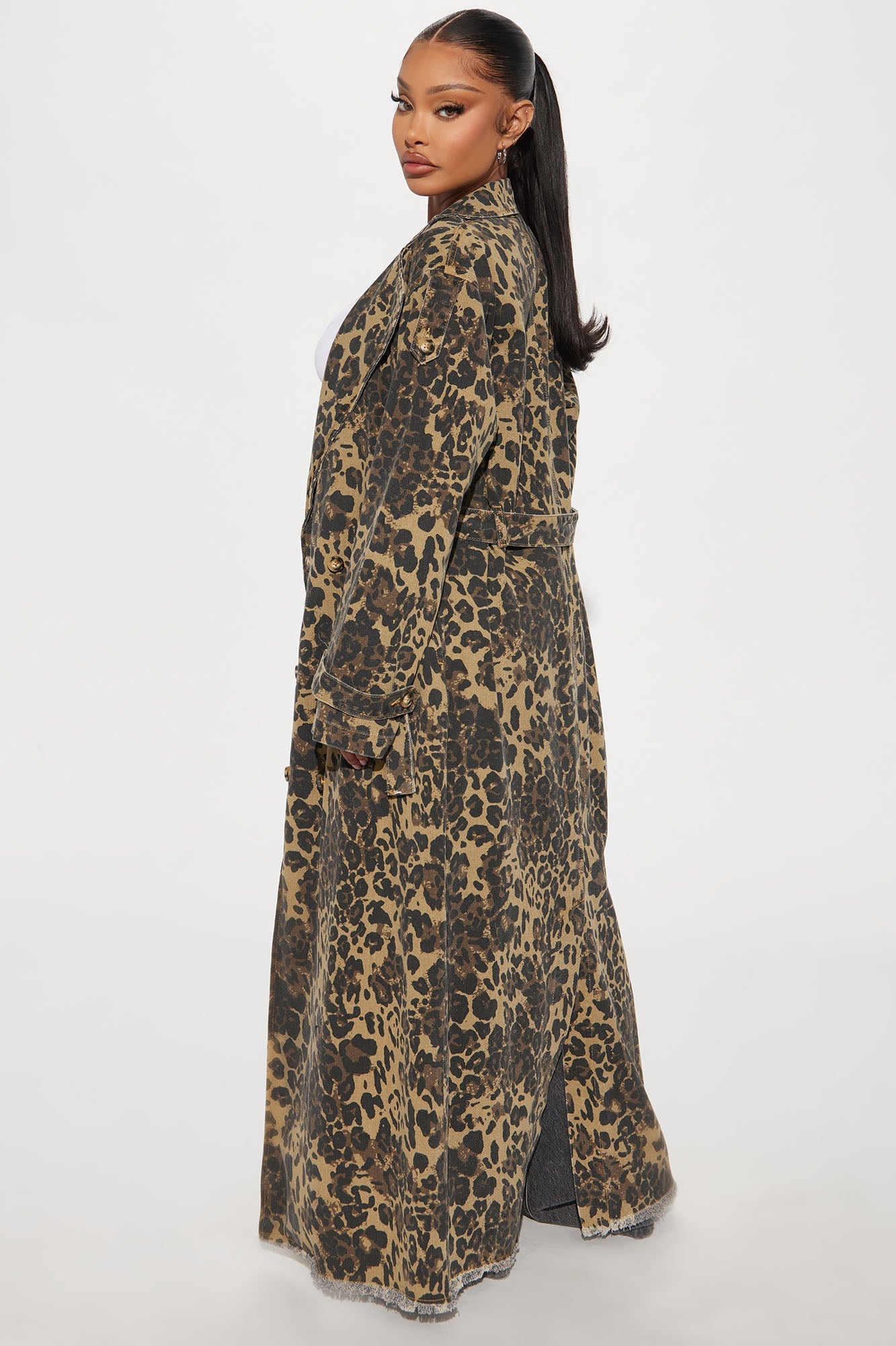 Destiny Leopard Denim Trench - Brown/combo