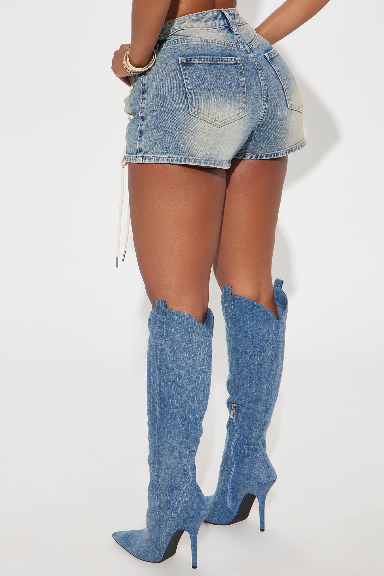 Reaching New Levels Lace Up Denim Shorts - Vintage Wash