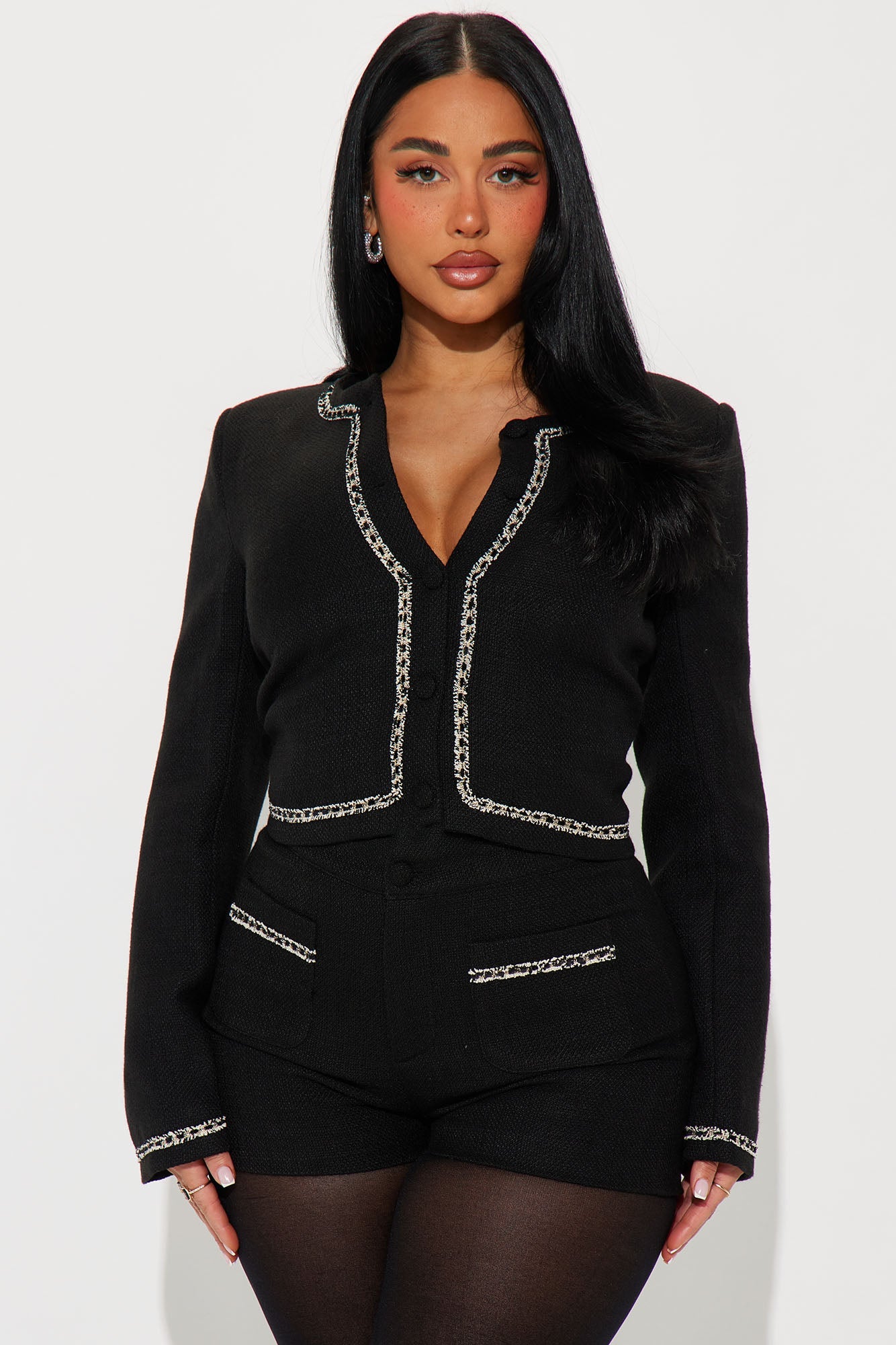 Iris Tweed Cropped Blazer - Black