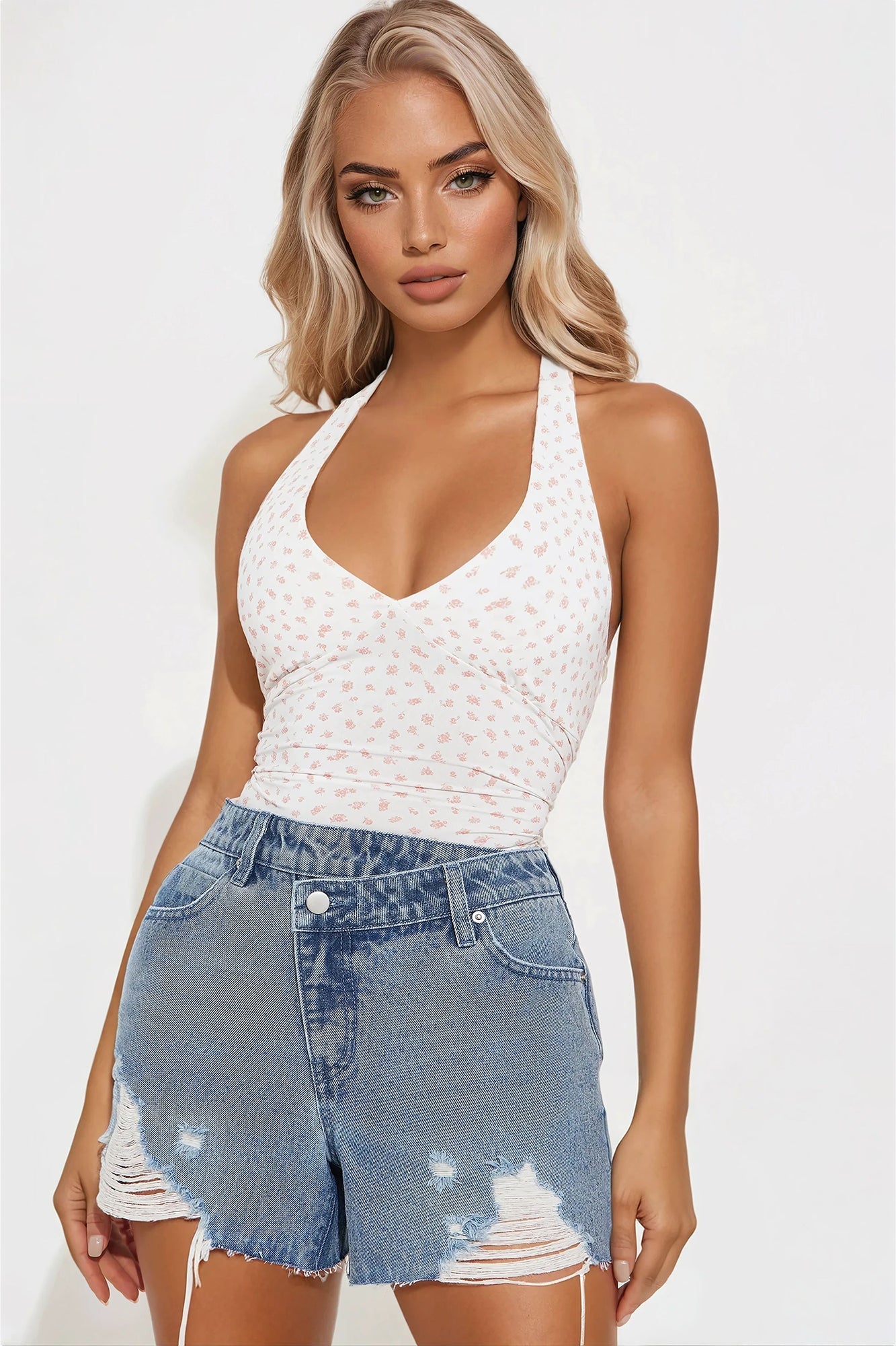 Delilah Halter Top - Off White/combo