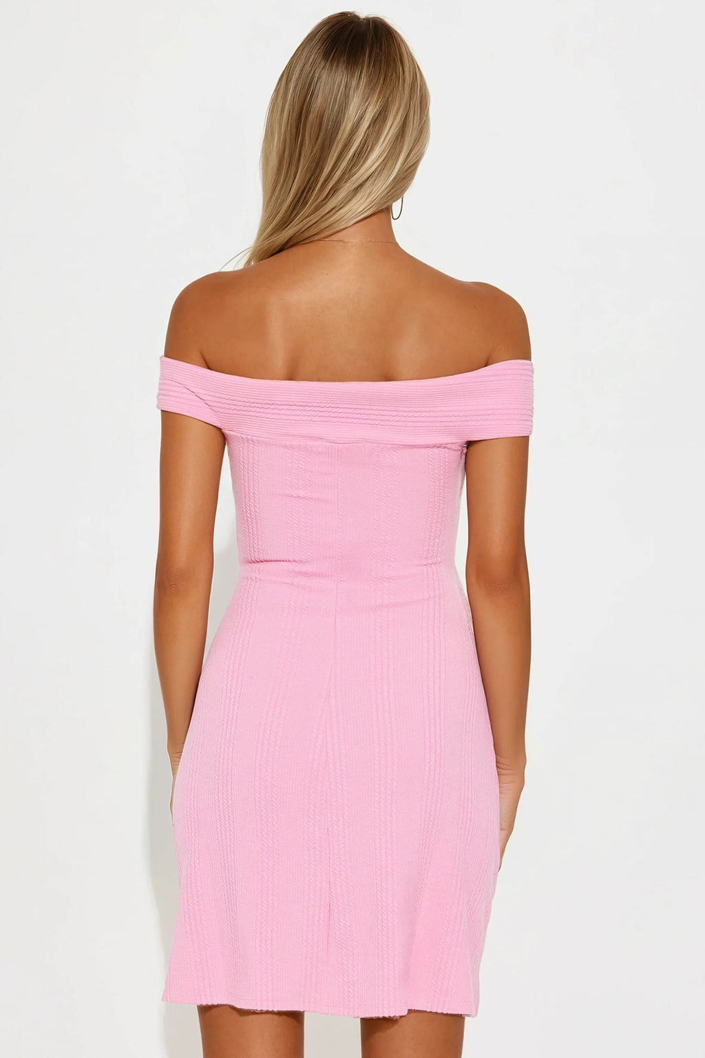 Eden Off Shoulder Mini Dress - Pink