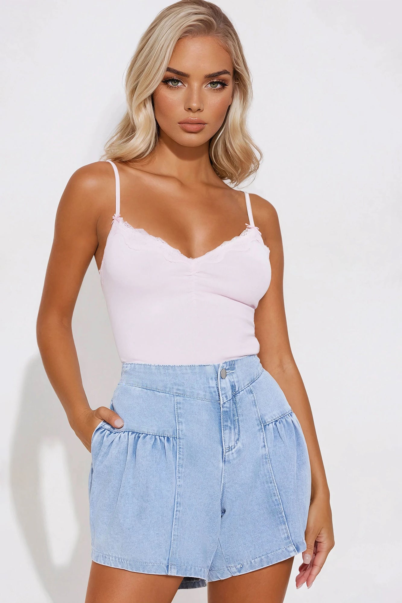 Renee Lace Trim Cami - Pink