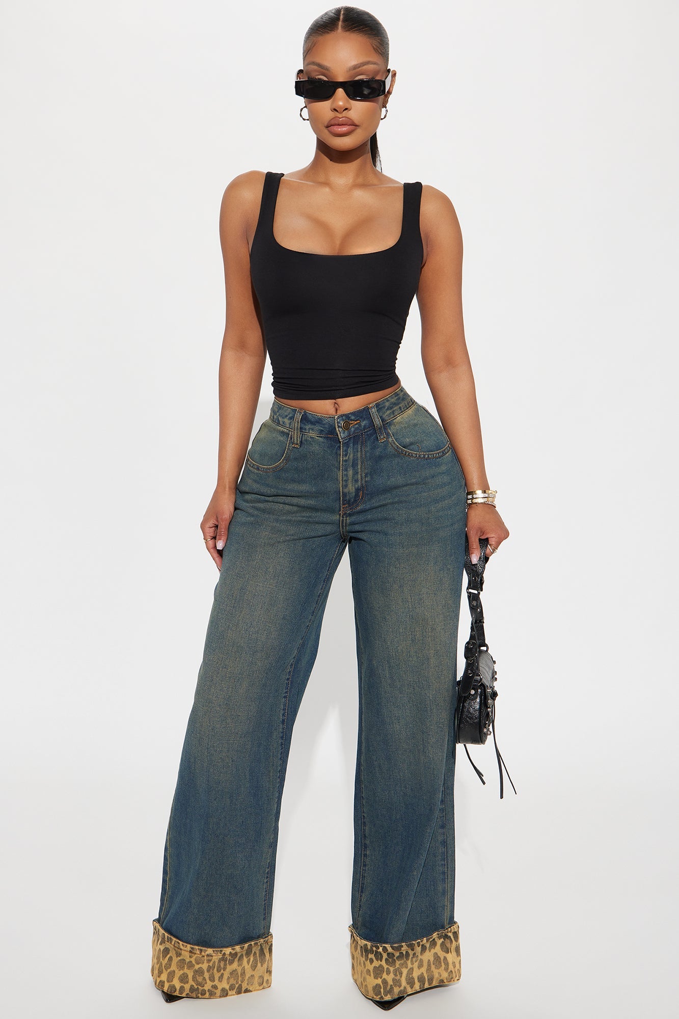 Prowling Around Non Stretch Cuffed Wide Leg Jeans - Vintage Wash