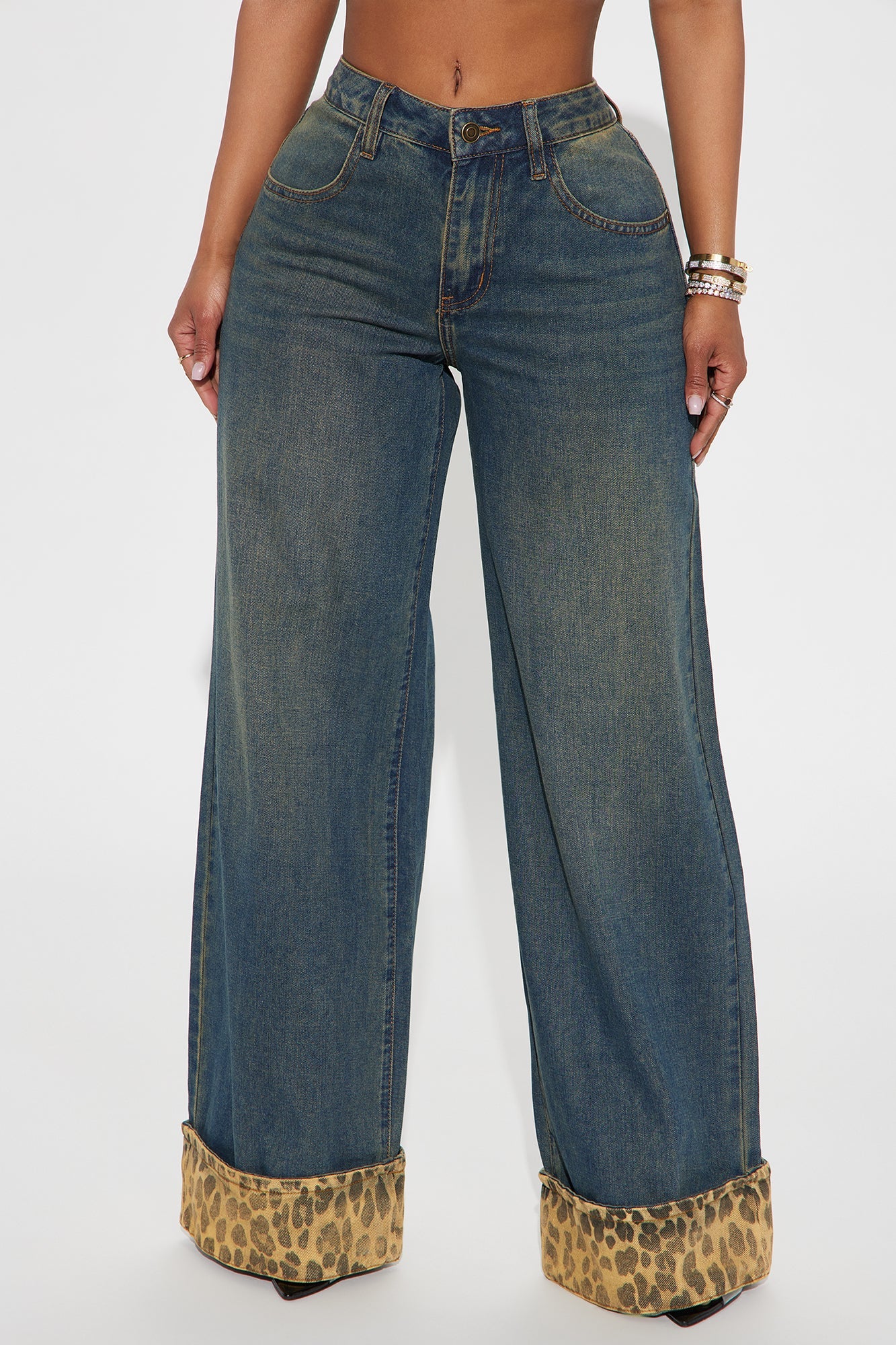 Prowling Around Non Stretch Cuffed Wide Leg Jeans - Vintage Wash