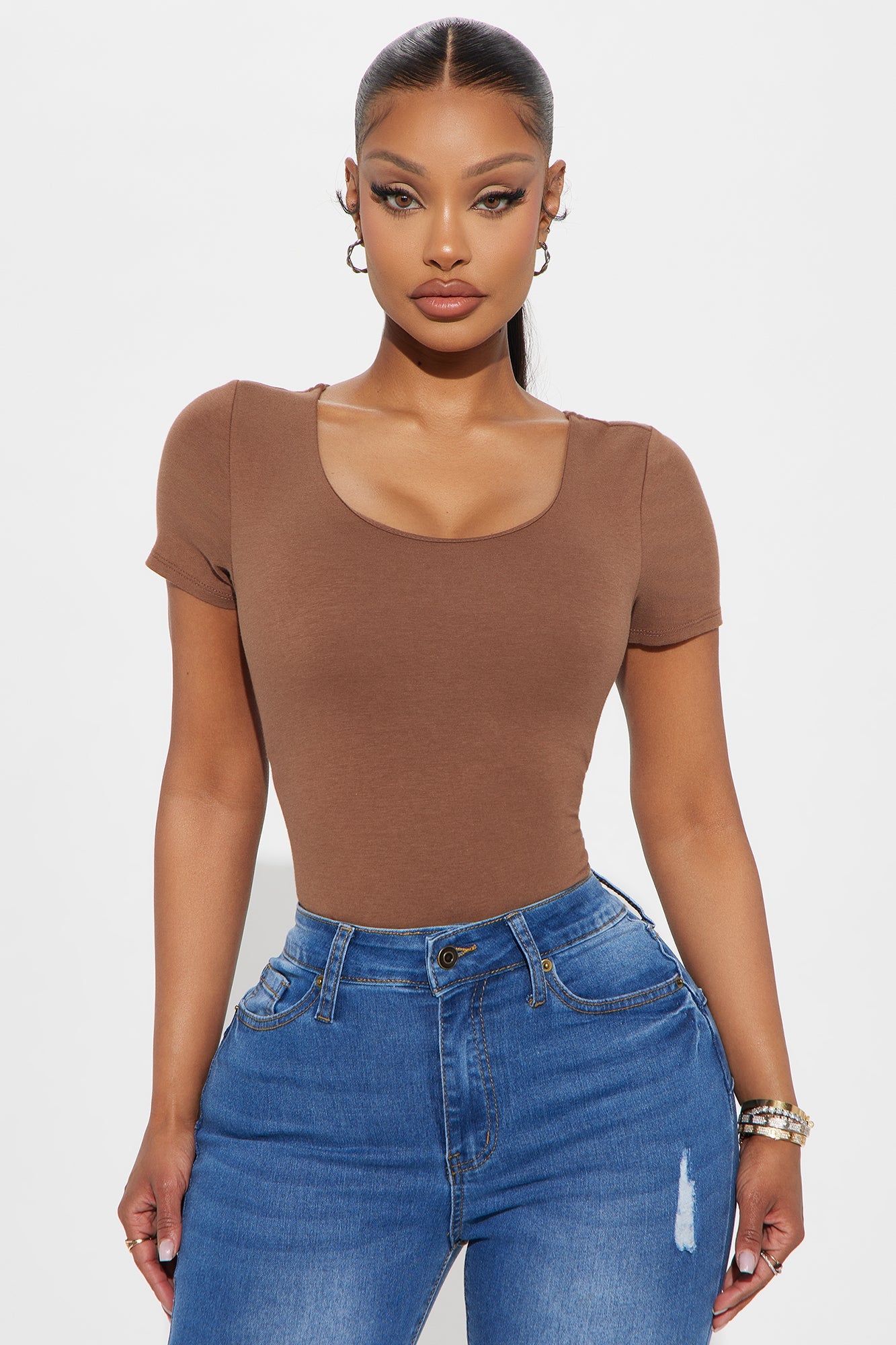 Veronica Double Lined Jersey Bodysuit - Chestnut
