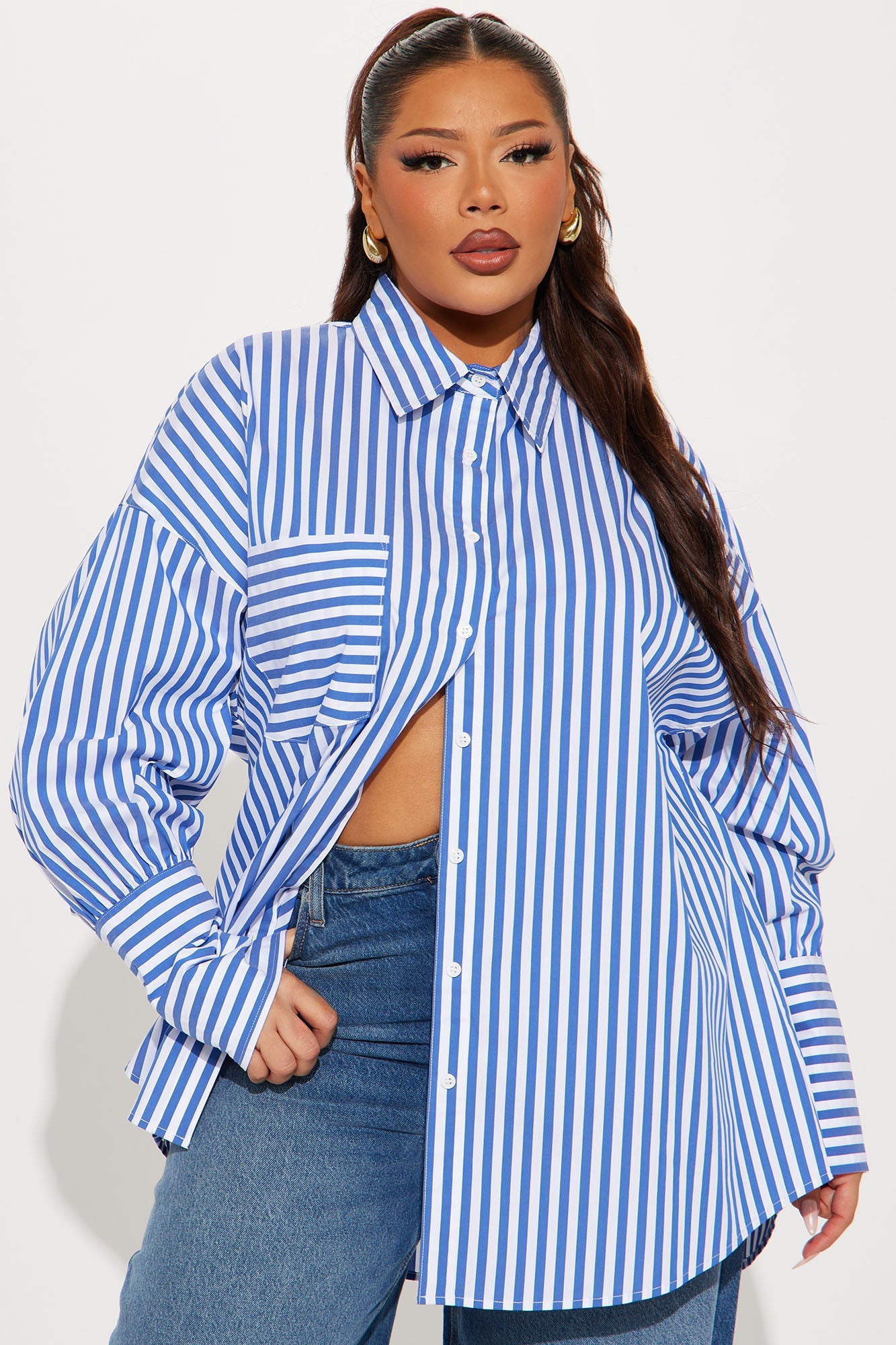 Elyse Oversized Striped Shirt - Blue/combo