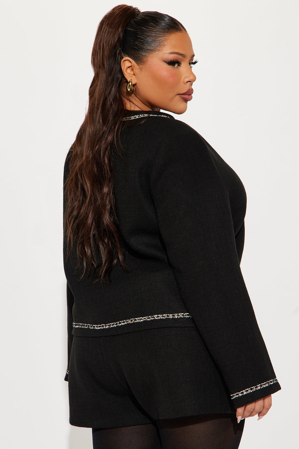 Iris Tweed Cropped Blazer - Black