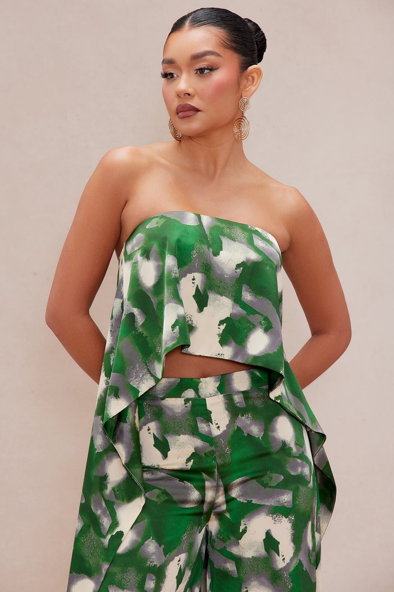 Kimoko Satin Pant Set - Green/combo