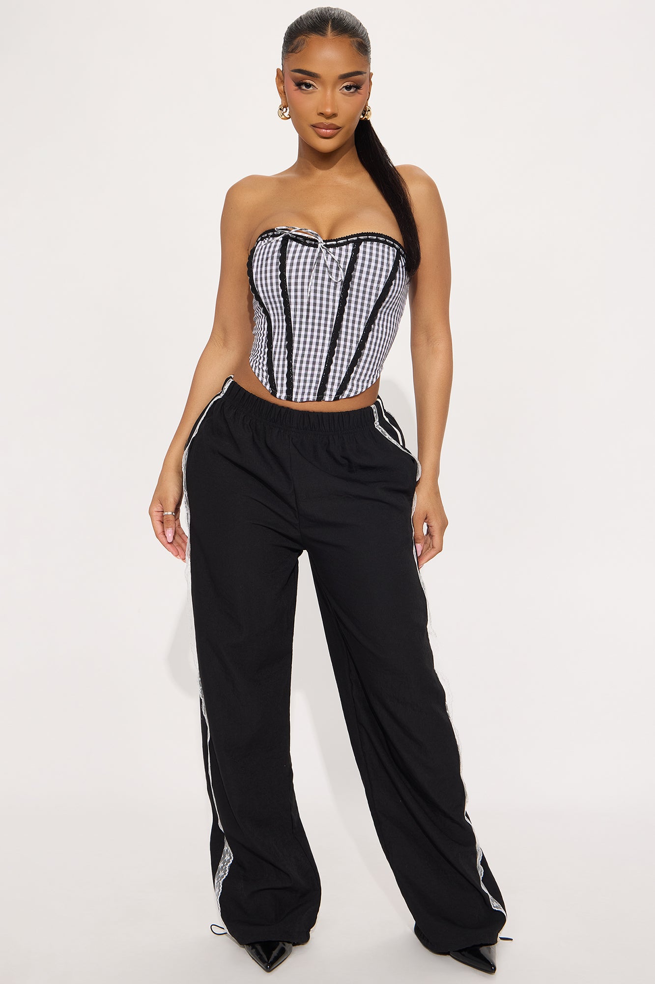 Life's A Picnic Gingham Corset Top - Black/White