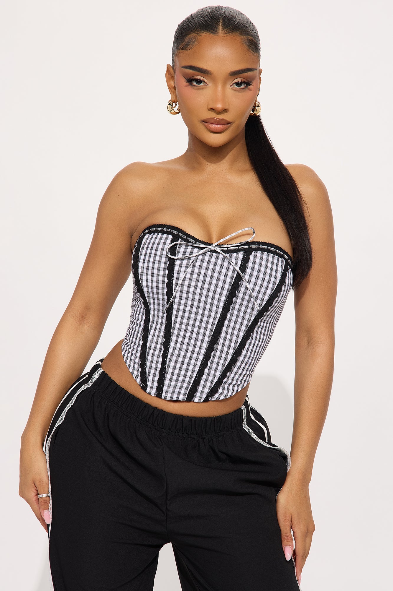 Life's A Picnic Gingham Corset Top - Black/White