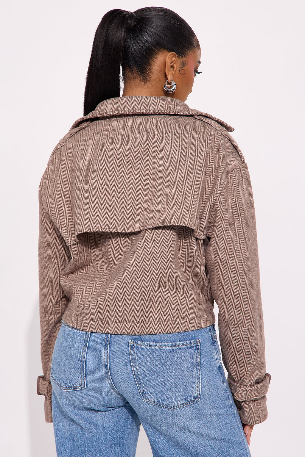 Preppy Chic Plaid Cropped Trench Coat - Camel