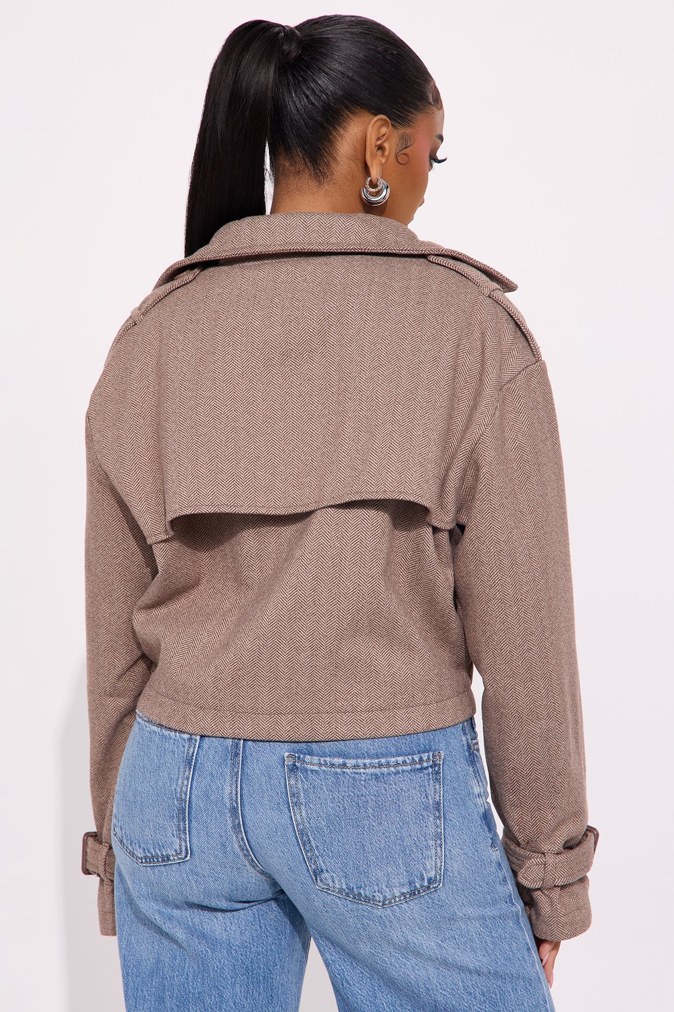 Preppy Chic Plaid Cropped Trench Coat - Camel