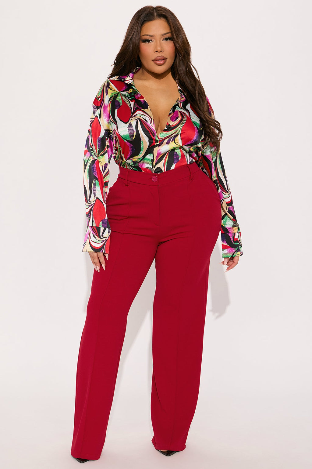 Dreamlike Abstract Satin Shirt - Multi Color