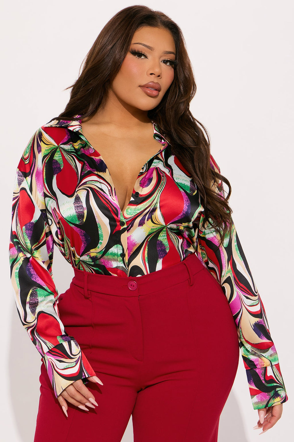 Dreamlike Abstract Satin Shirt - Multi Color