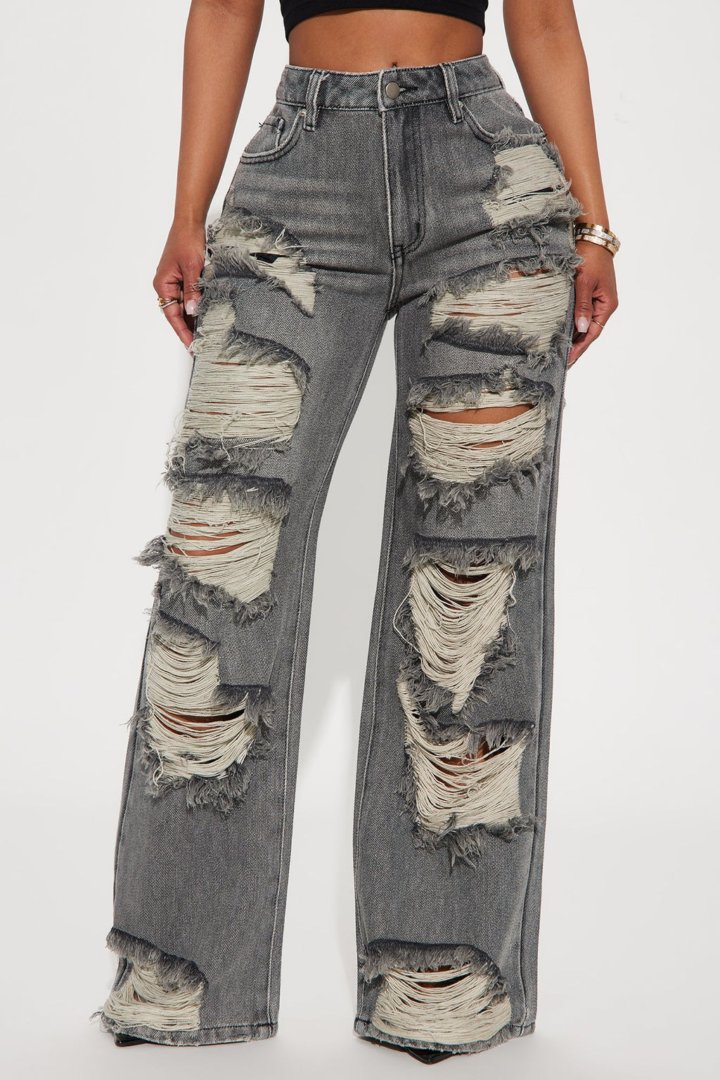 Marcelene Ripped Straight Leg Jeans - Grey