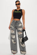 Marcelene Ripped Straight Leg Jeans - Grey