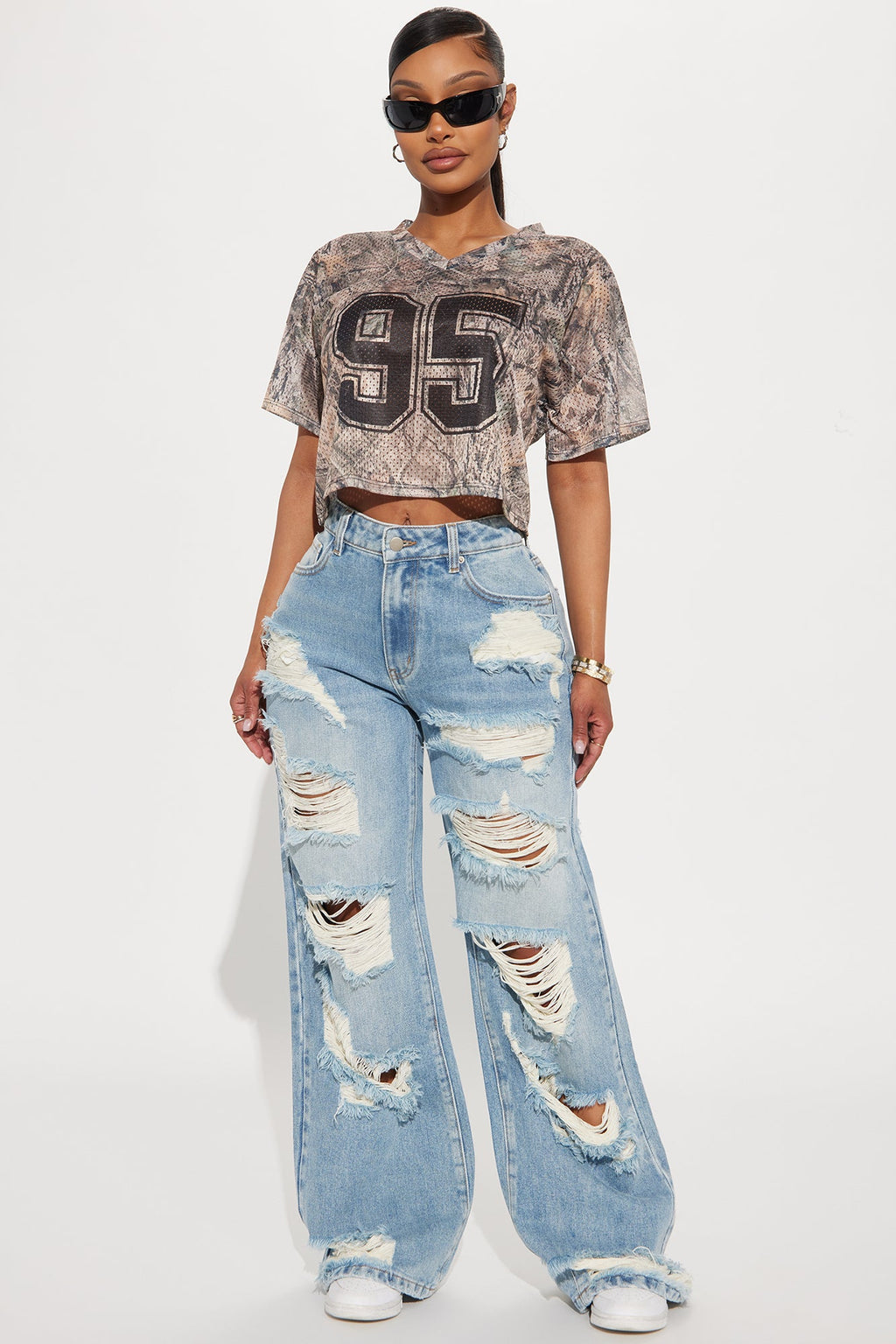 Marcelene Ripped Straight Leg Jeans - Light Wash