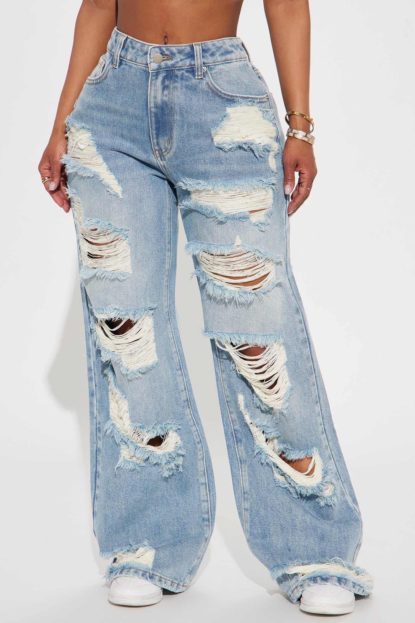 Marcelene Ripped Straight Leg Jeans - Light Wash