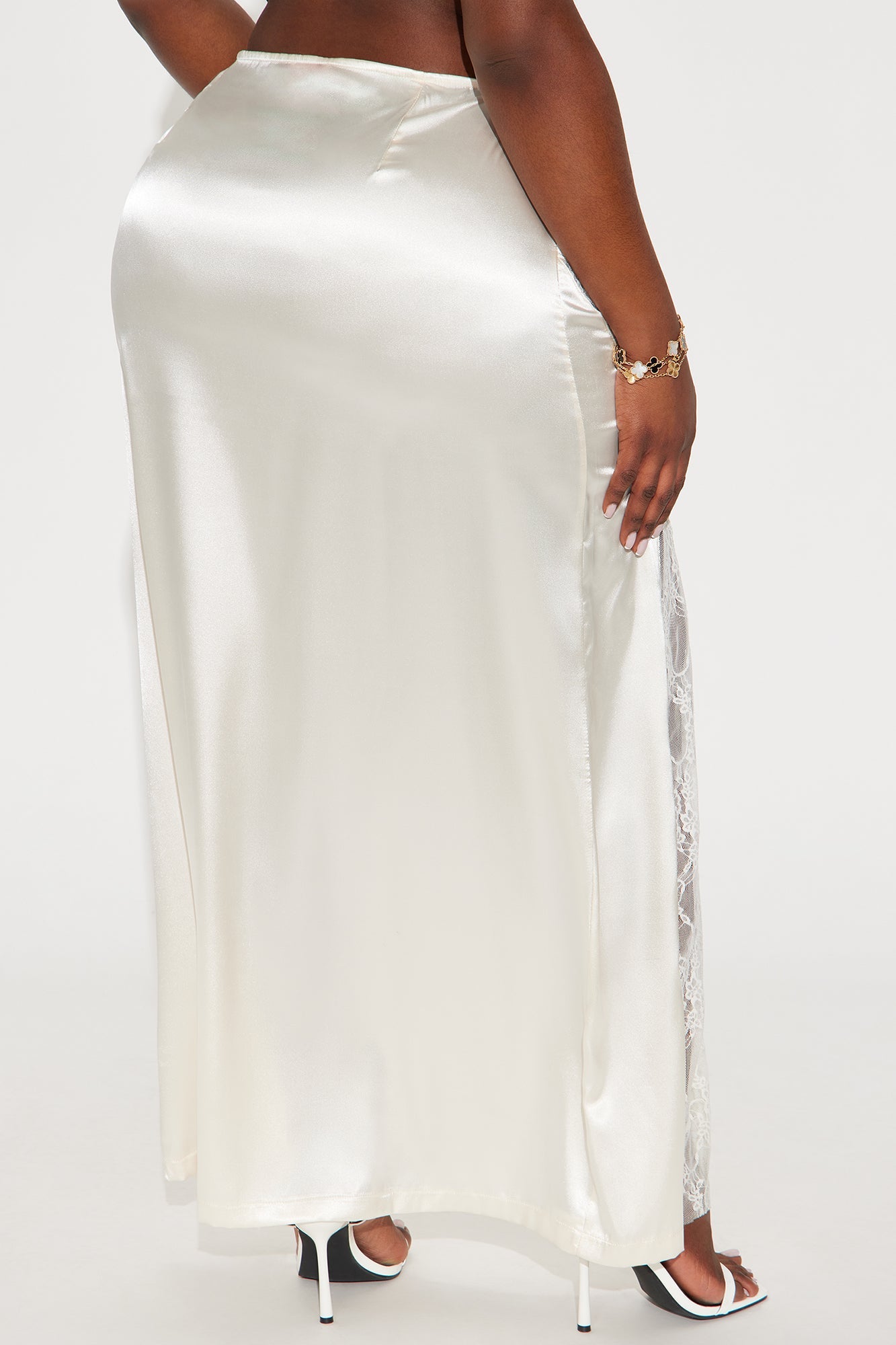 Kiss Me Goodbye Lace Trim Satin Skirt - Cream