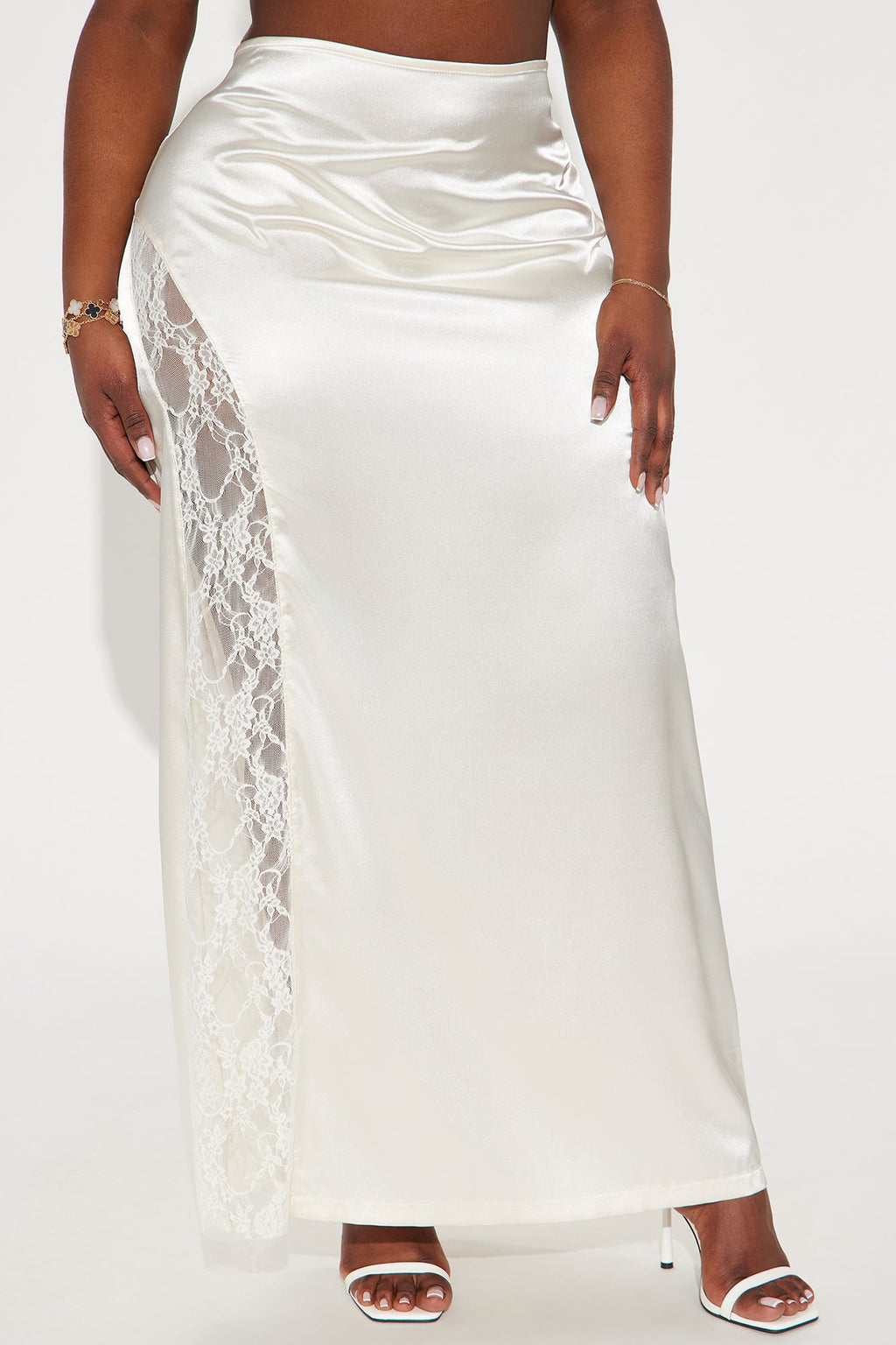 Kiss Me Goodbye Lace Trim Satin Skirt - Cream