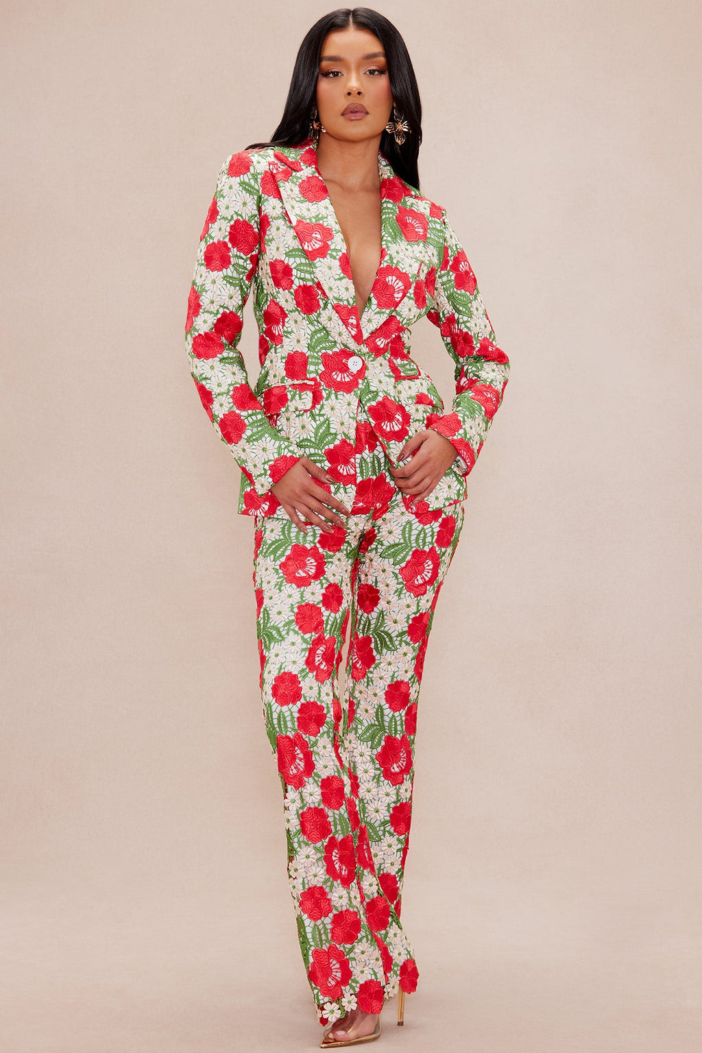 Isadora Embroidered Blazer - Red/combo