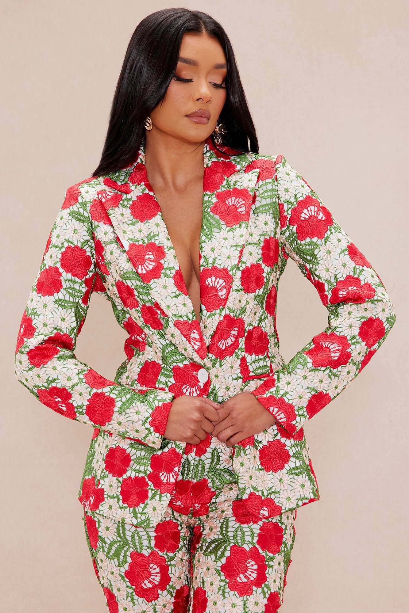 Isadora Embroidered Blazer - Red/combo