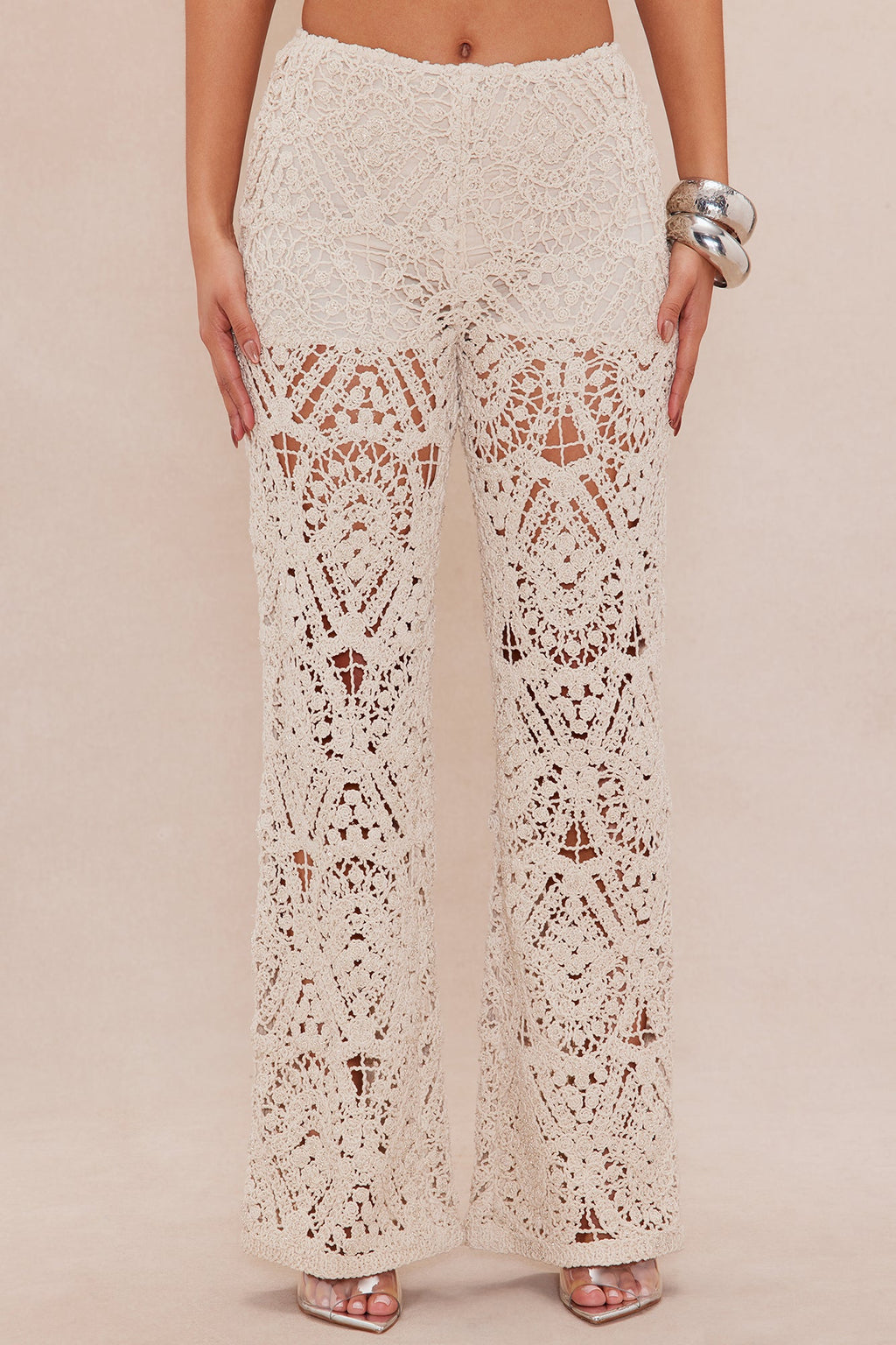 Sahira Crochet Wide Leg Pant - Sand
