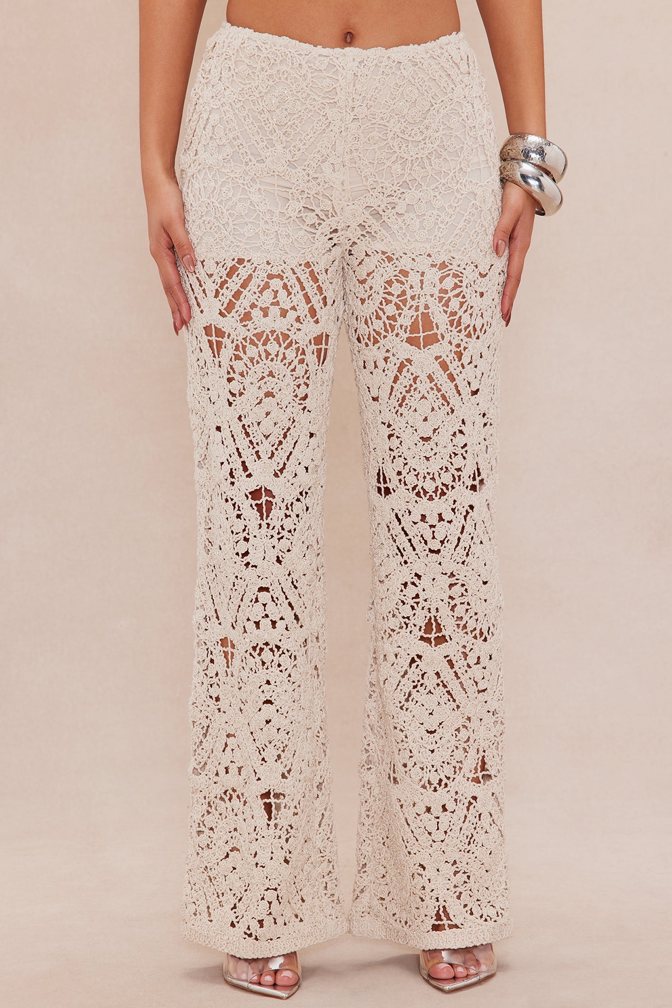 Sahira Crochet Wide Leg Pant - Sand