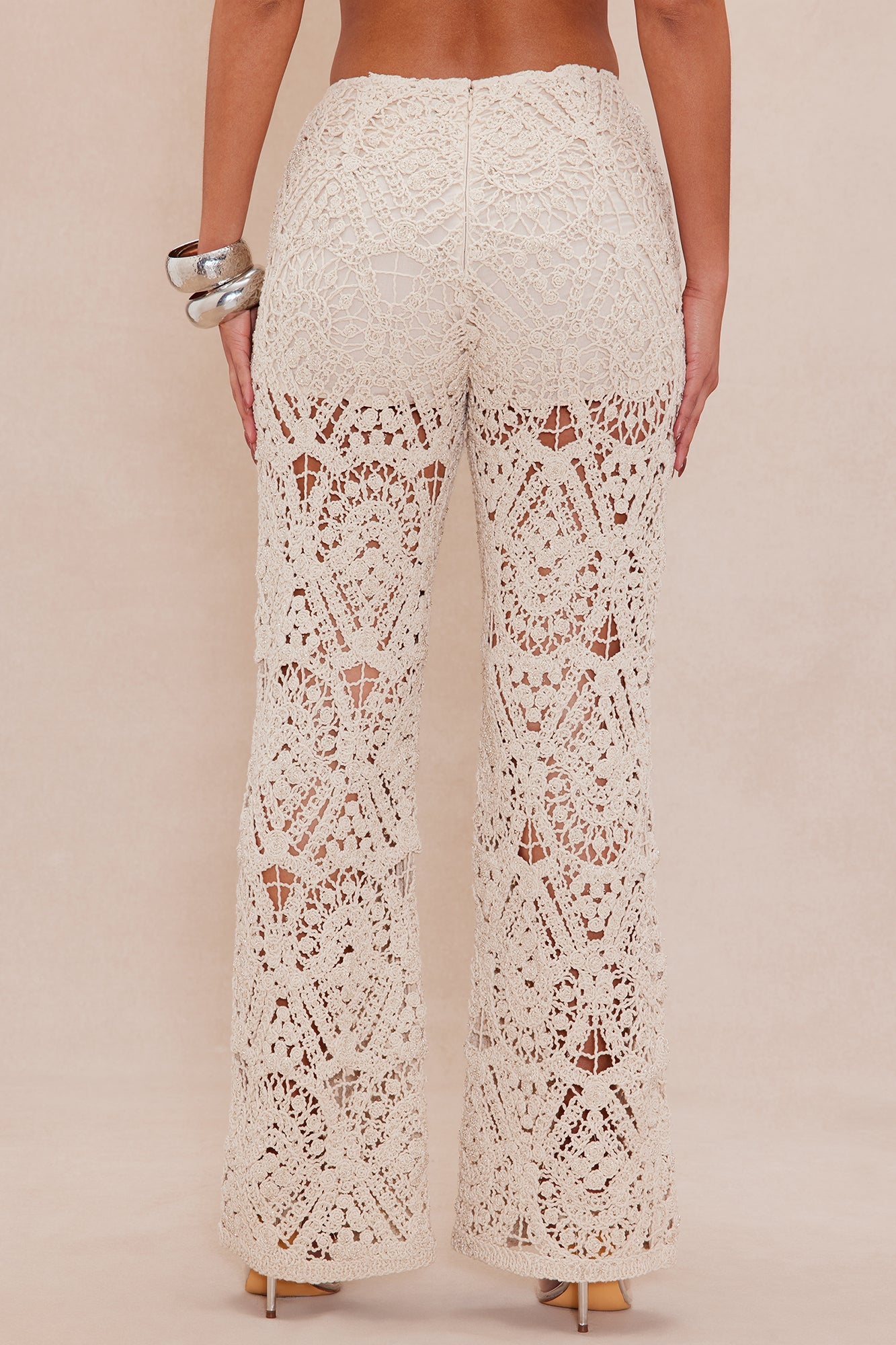 Sahira Crochet Wide Leg Pant - Sand