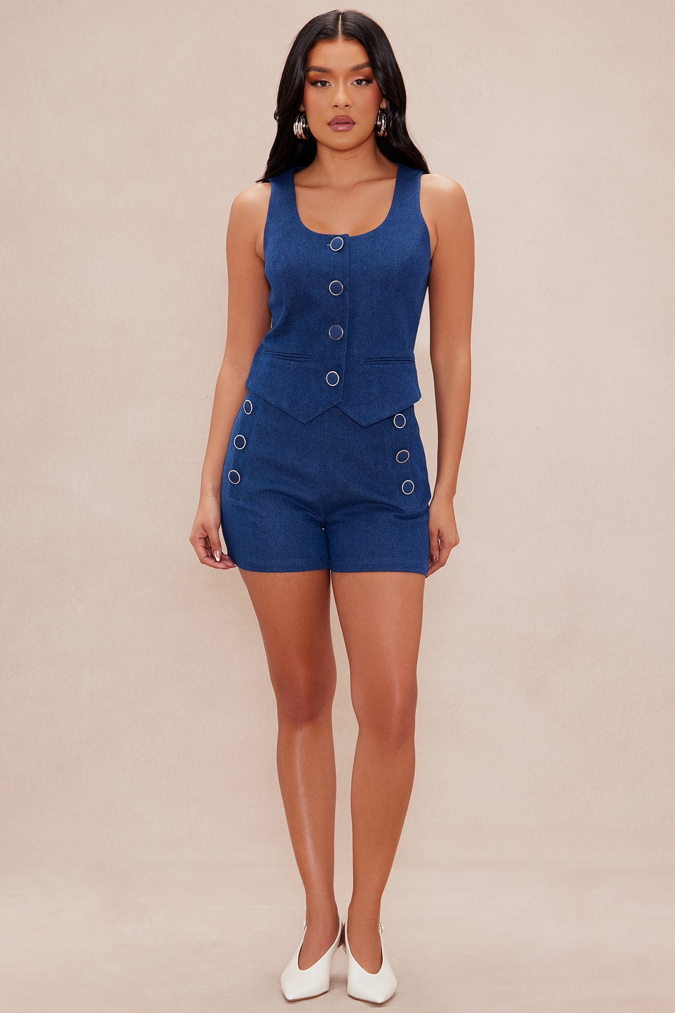 Dana Tailored Sleeveless Denim Vest - Dark Wash