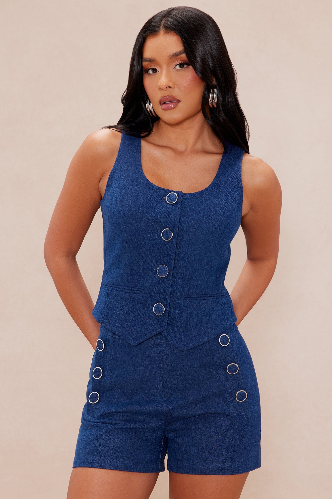 Dana Tailored Sleeveless Denim Vest - Dark Wash