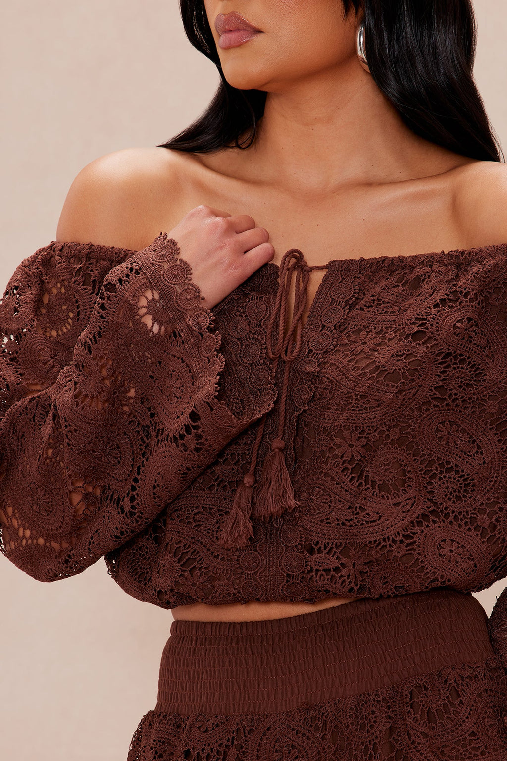 Marina Crochet Pant Set - Chocolate