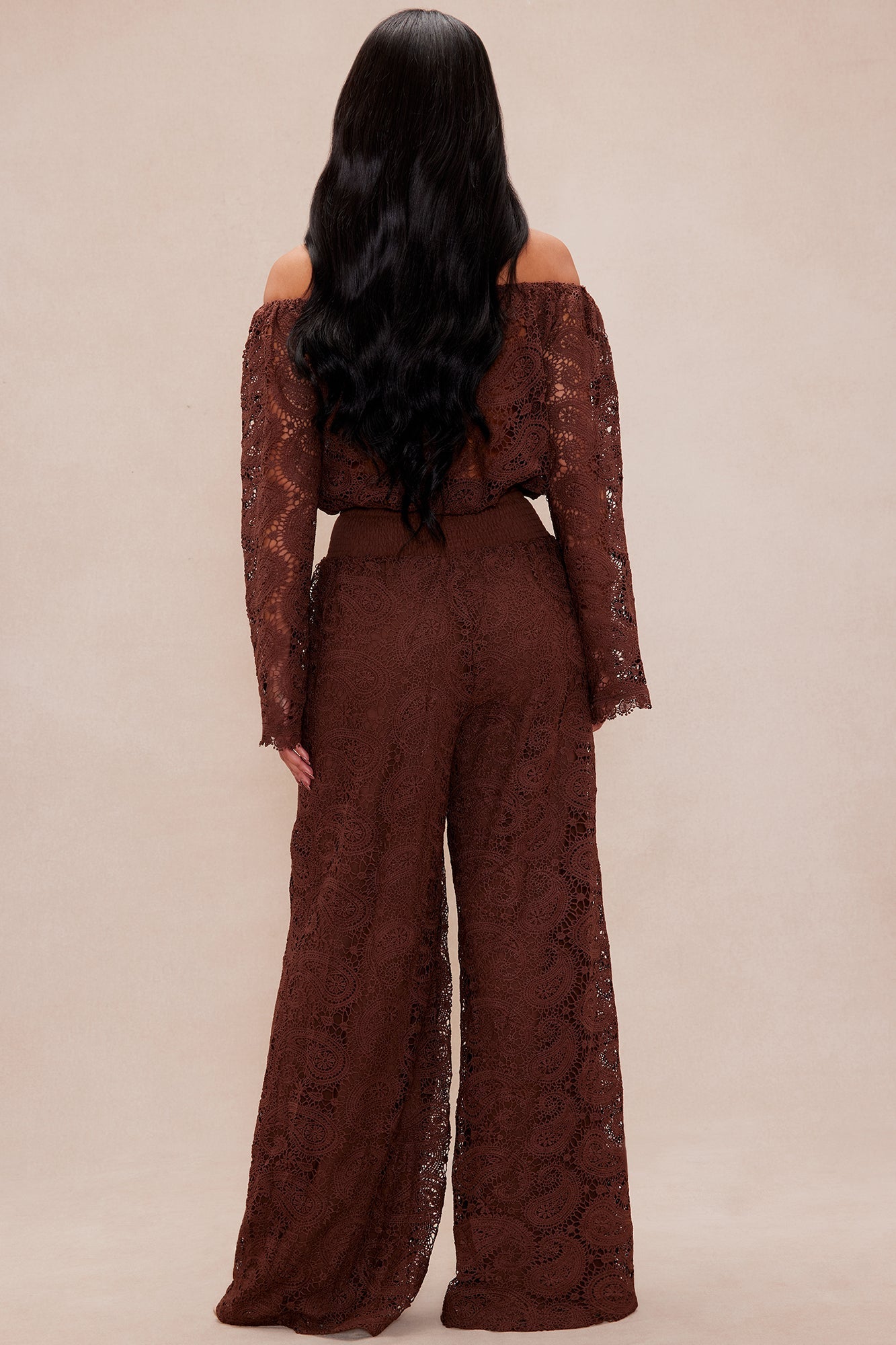 Marina Crochet Pant Set - Chocolate