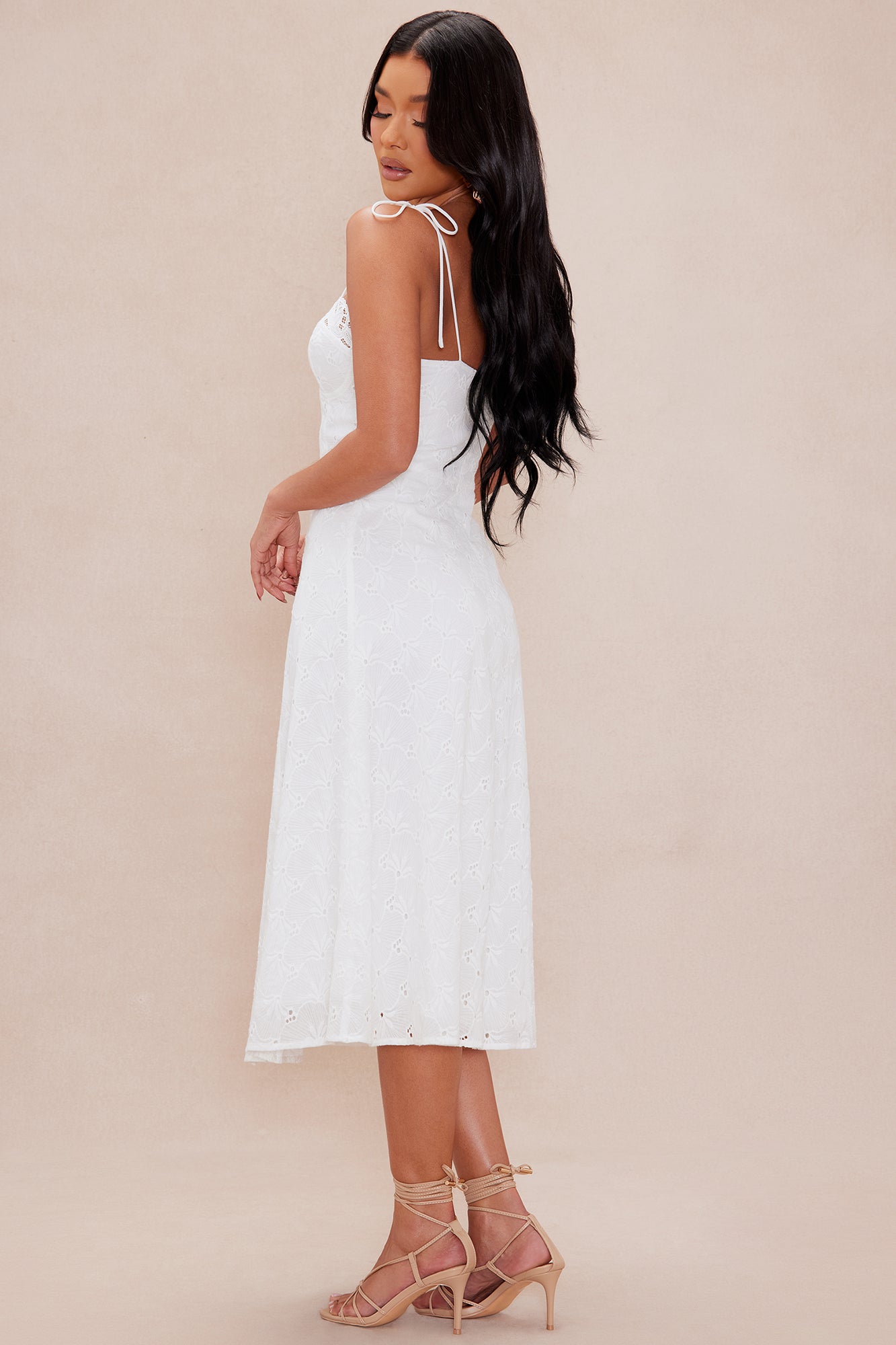 Reese Eyelet Midi Dress - White