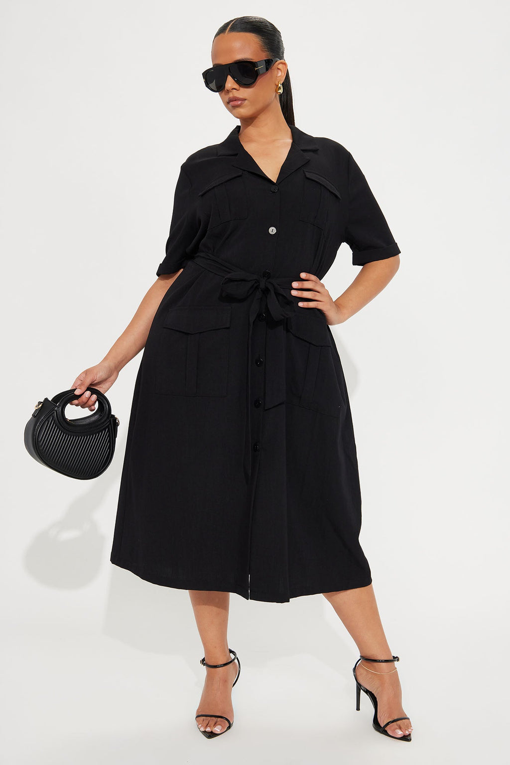 Maya Shirt Midi Dress - Black