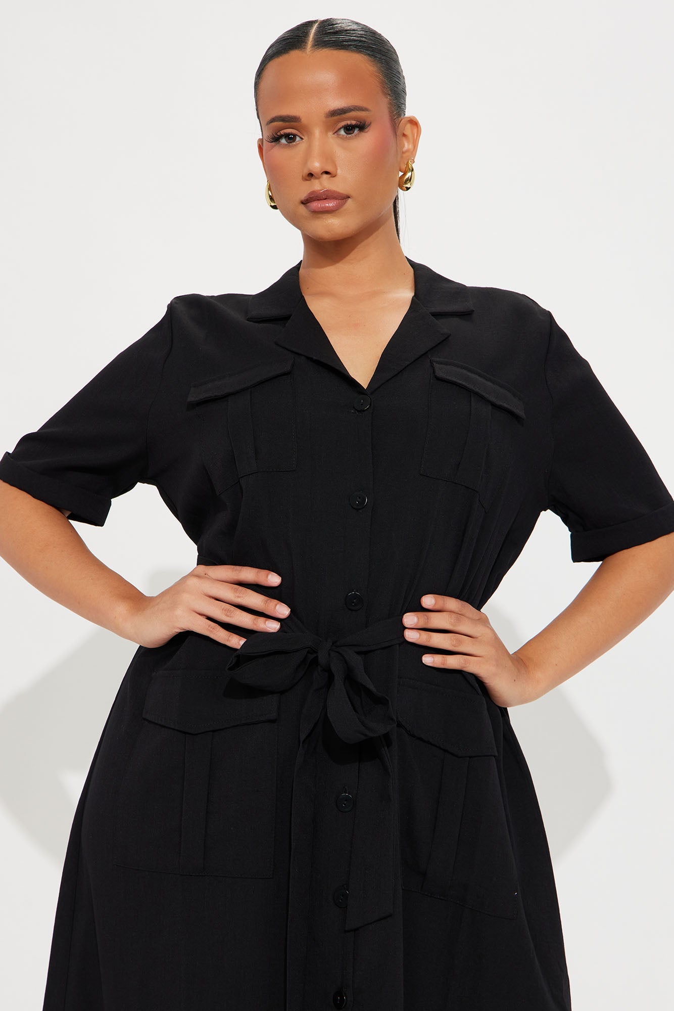 Maya Shirt Midi Dress - Black