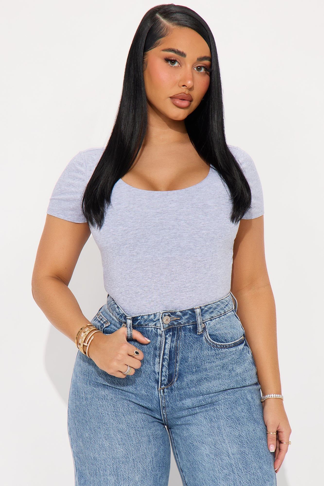 Veronica Double Lined Jersey Bodysuit - Heather Grey