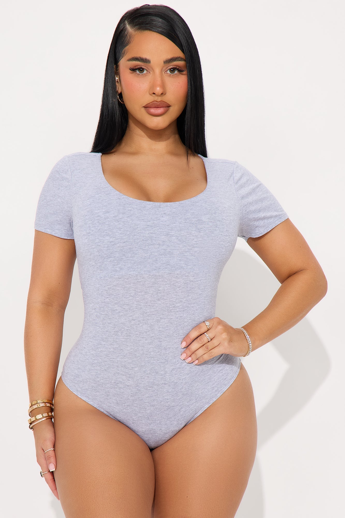 Veronica Double Lined Jersey Bodysuit - Heather Grey