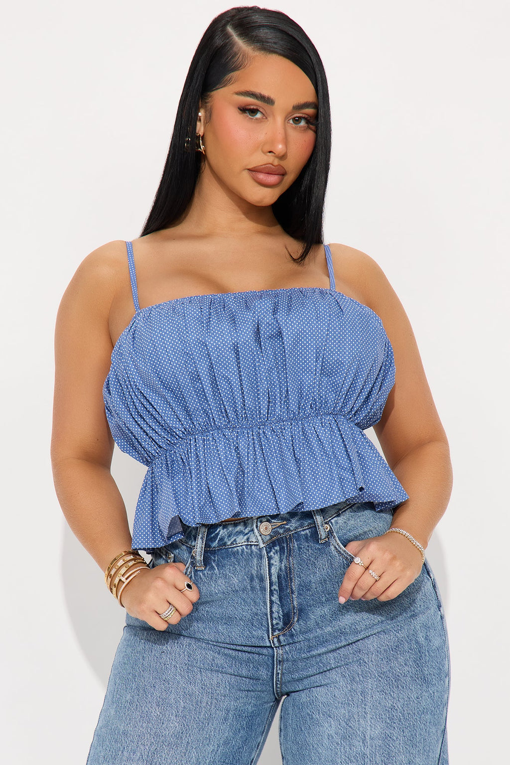 Idres Polka Dot Top - Blue/combo