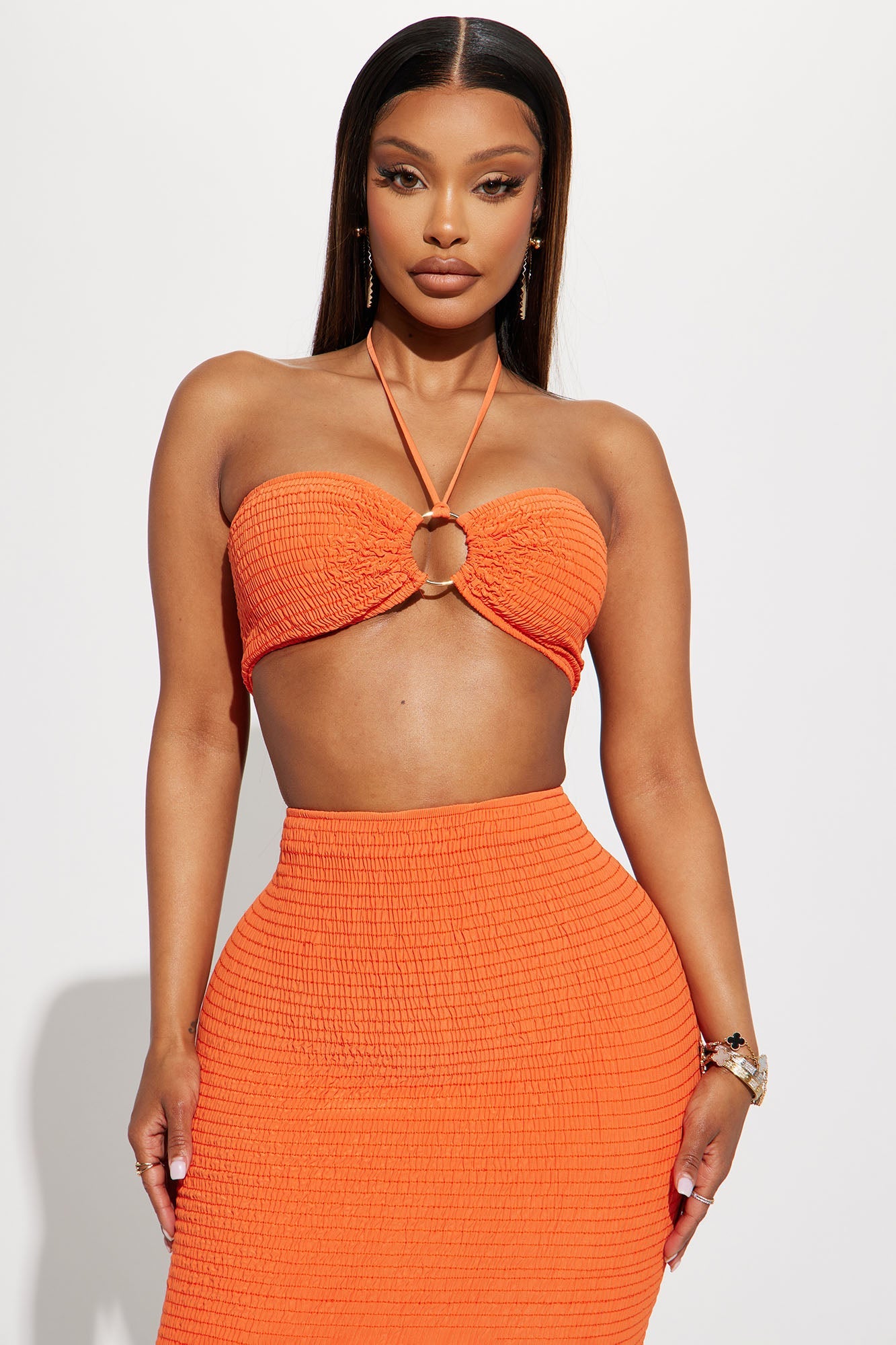 Susie Smocked Skirt Set - Orange