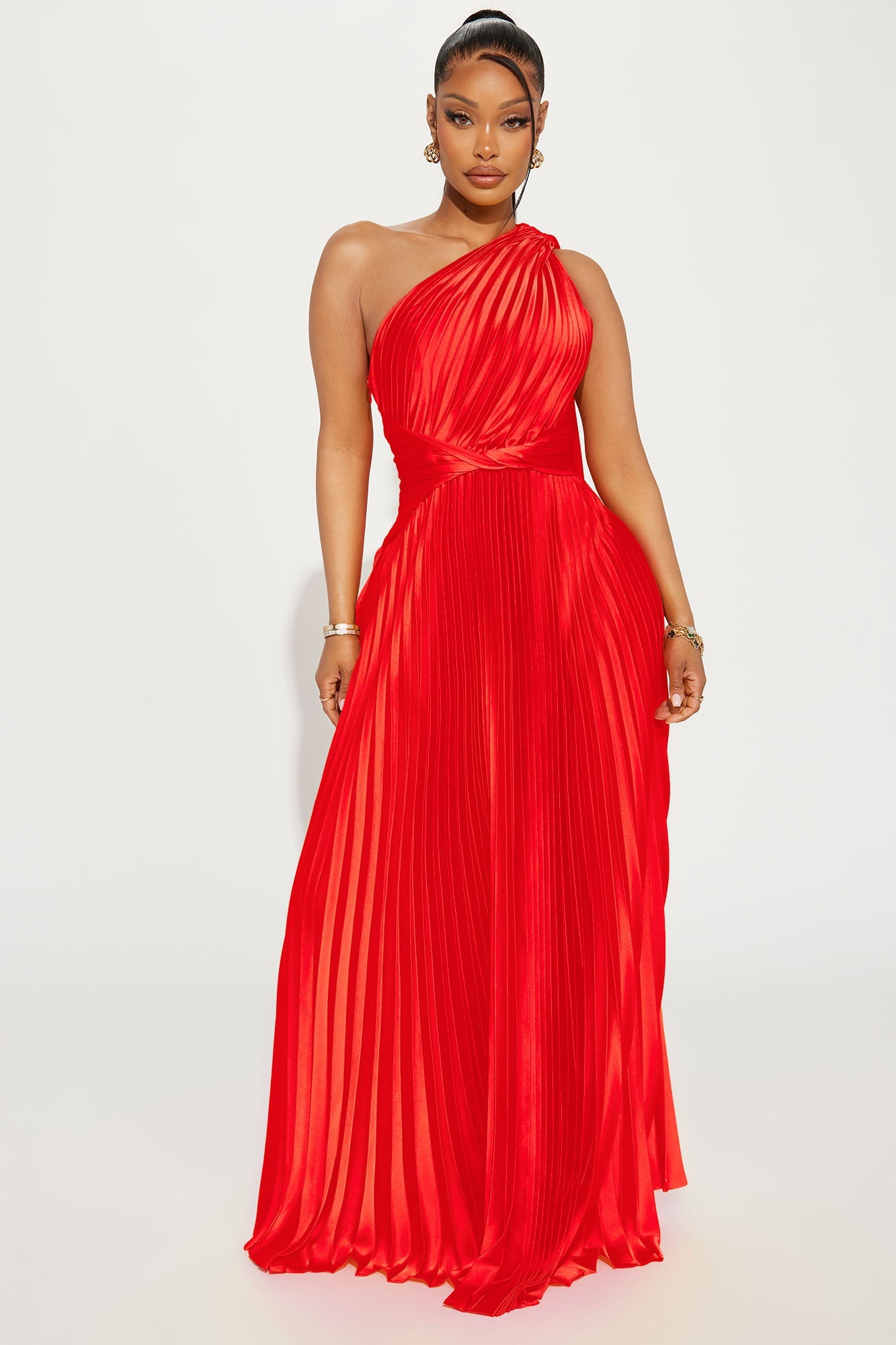 Athena Pleated Maxi Dress - Red