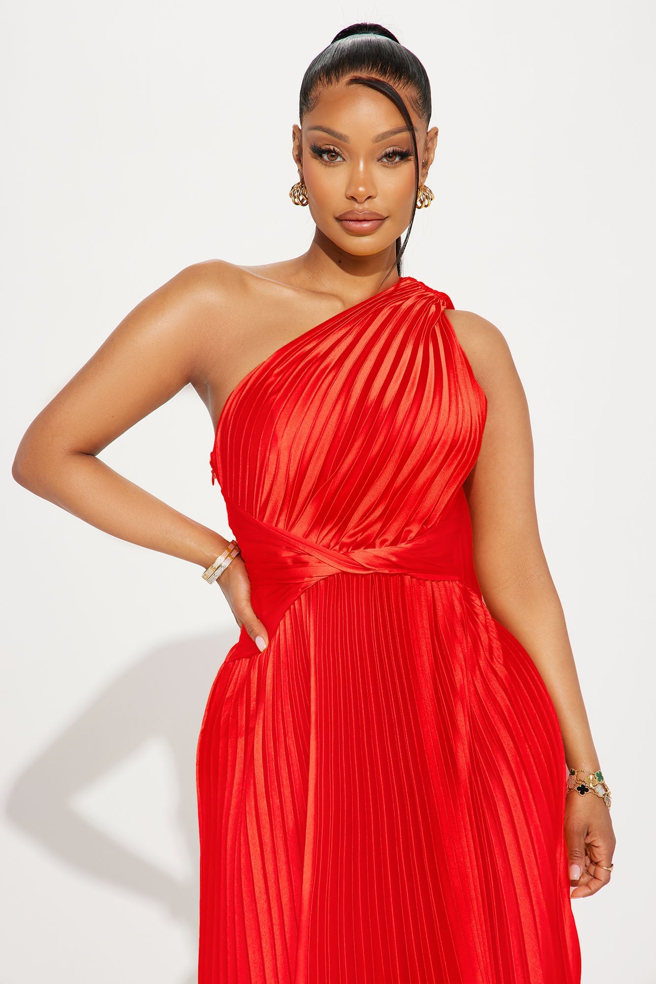 Athena Pleated Maxi Dress - Red