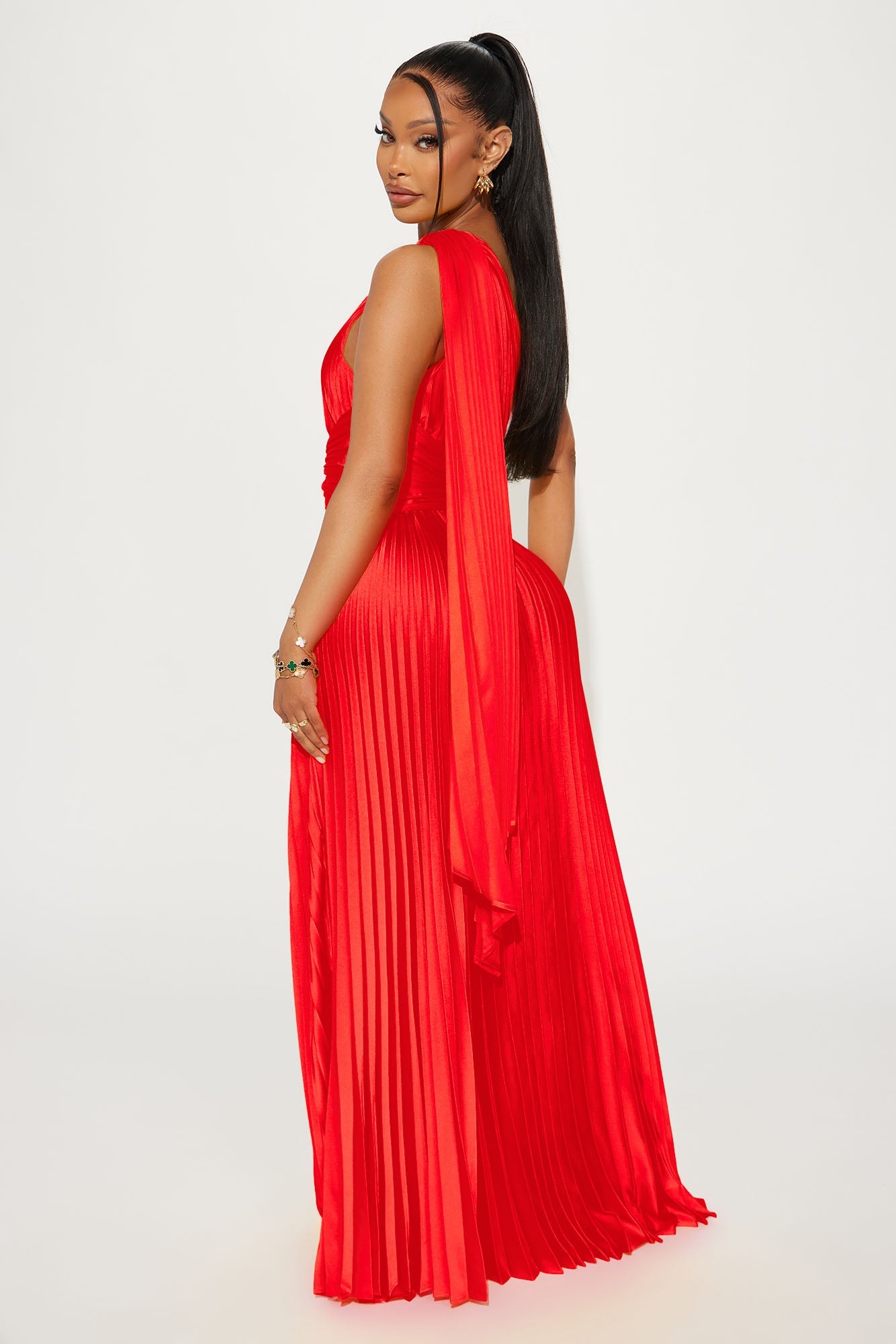 Athena Pleated Maxi Dress - Red