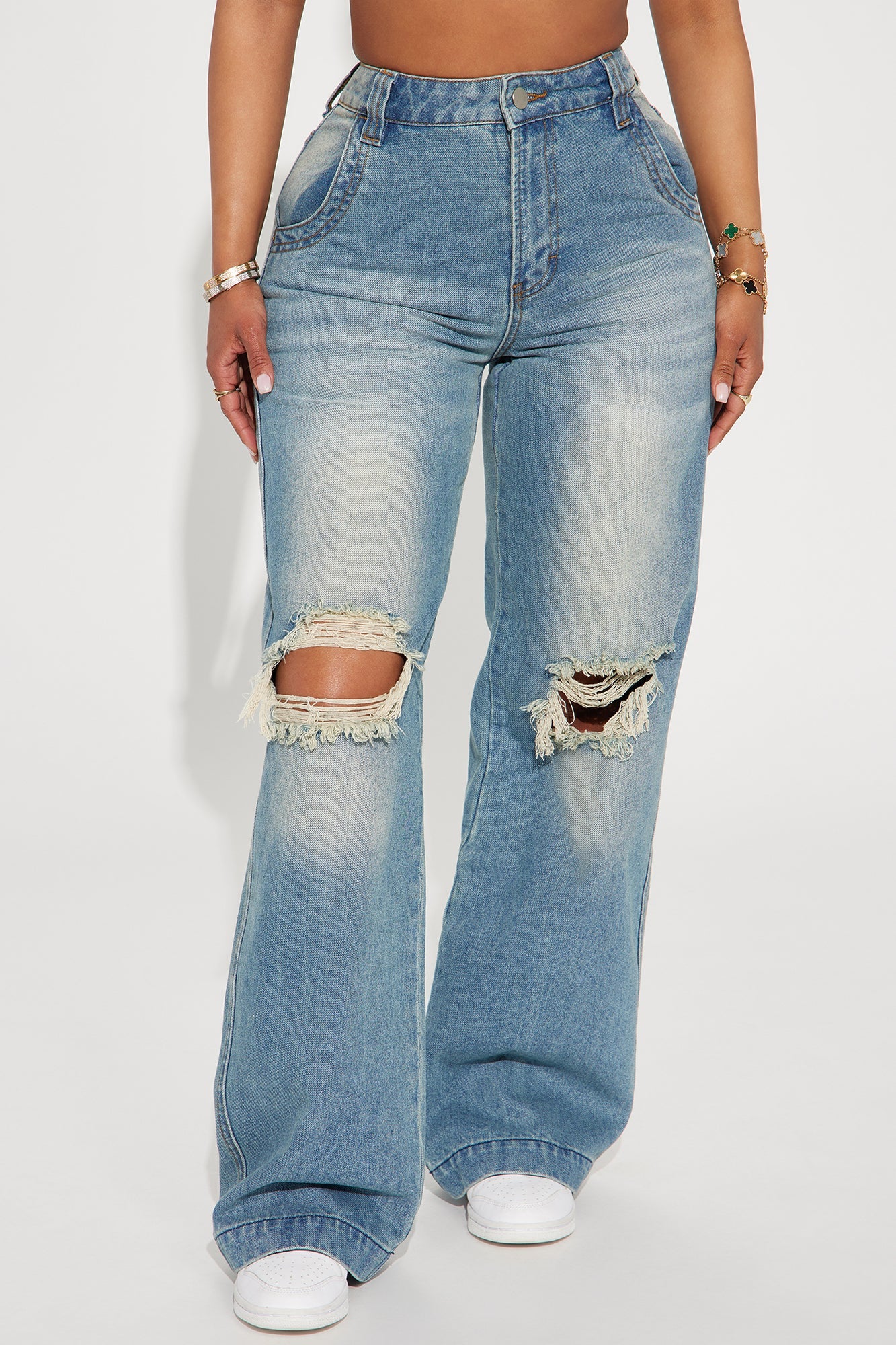 Drew Drop Waist Baggy Jeans - Medium Wash